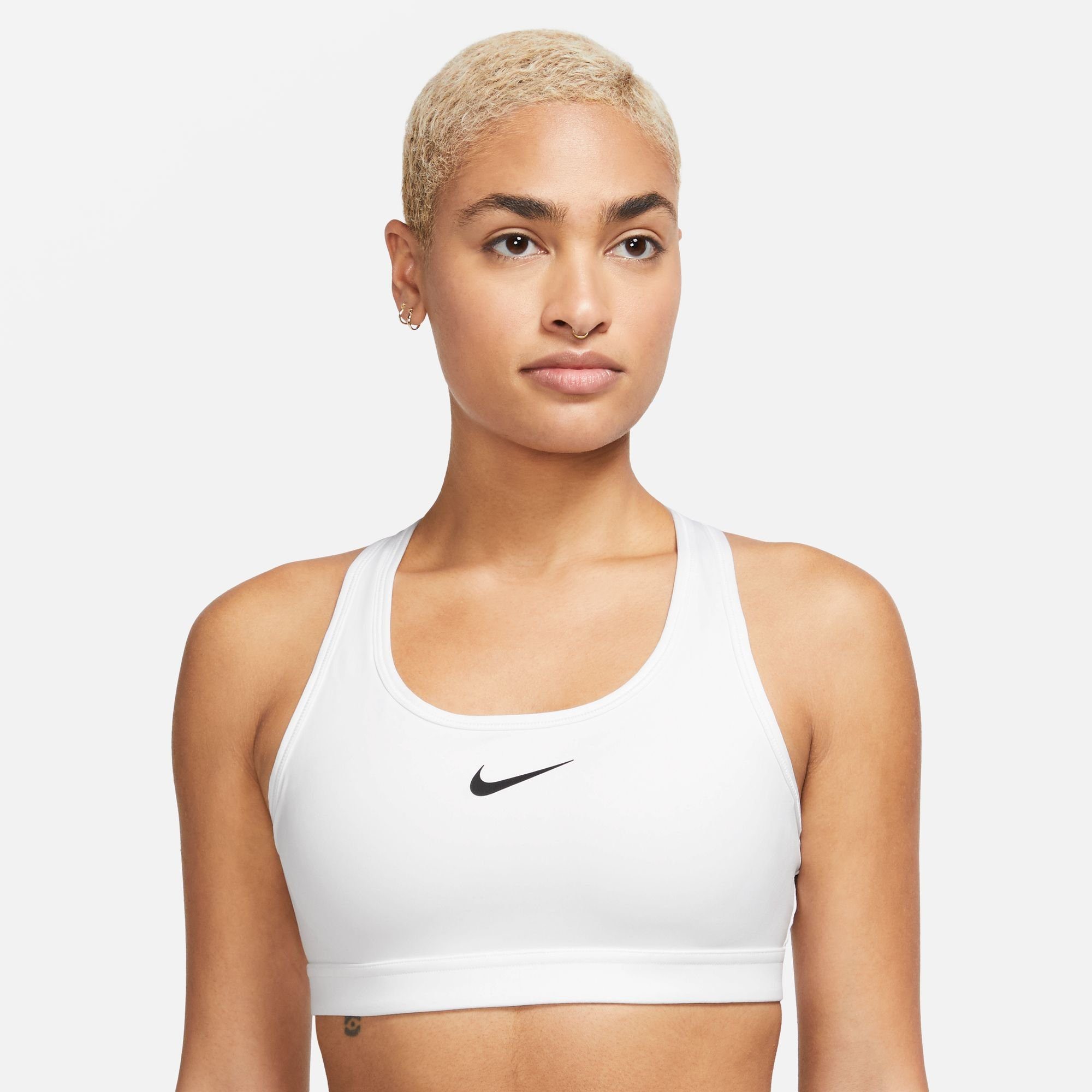 Nike Sport-BH SWOOSH MEDIUM SUPPORT WOMEN'S PADDED SPORTS BRA WHITE/STONE MAUVE/BLACK
