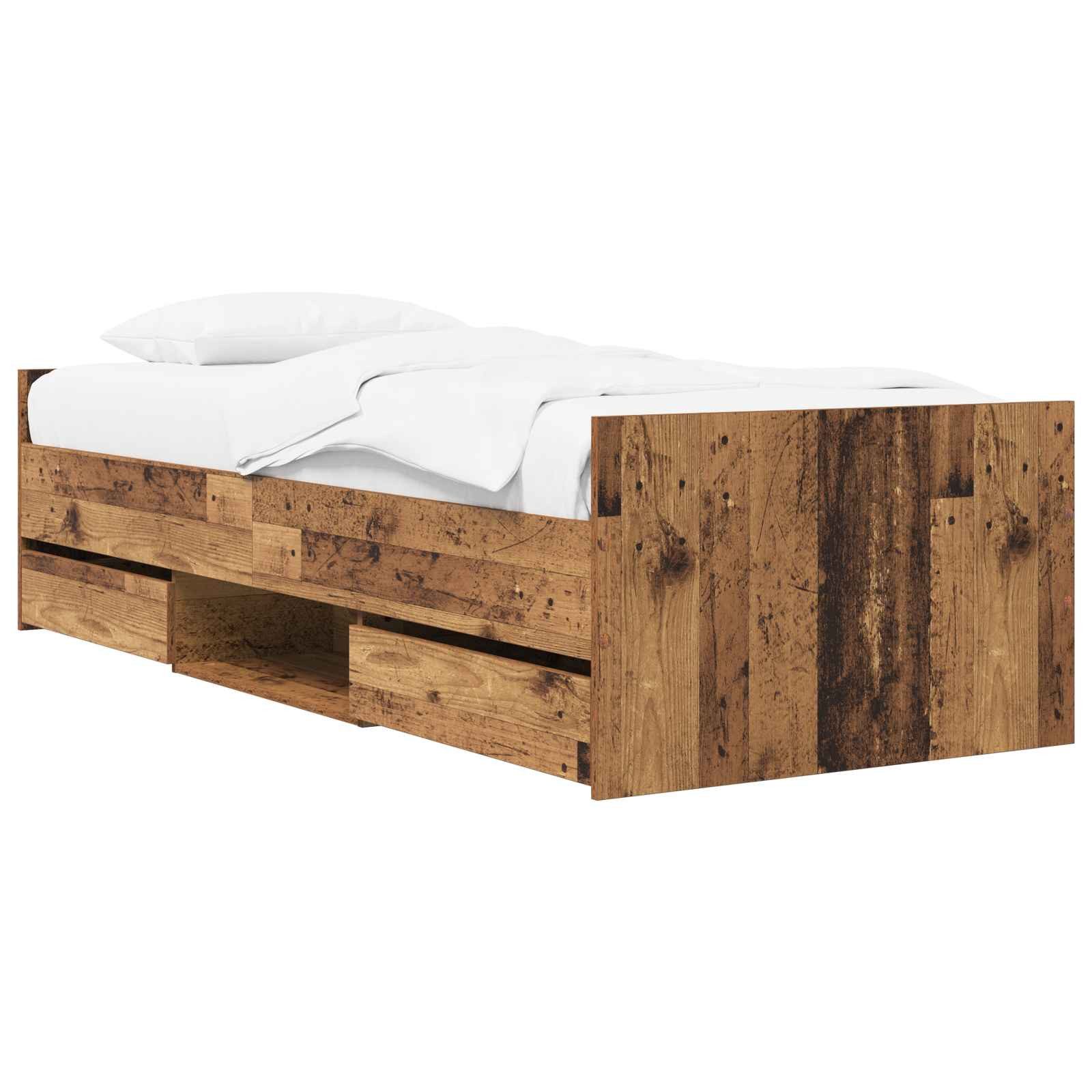 vidaXL Bett Bettrahmen mit Schubladen mit Kopfteil Altholz Holzwerkstoff (1-tlg)