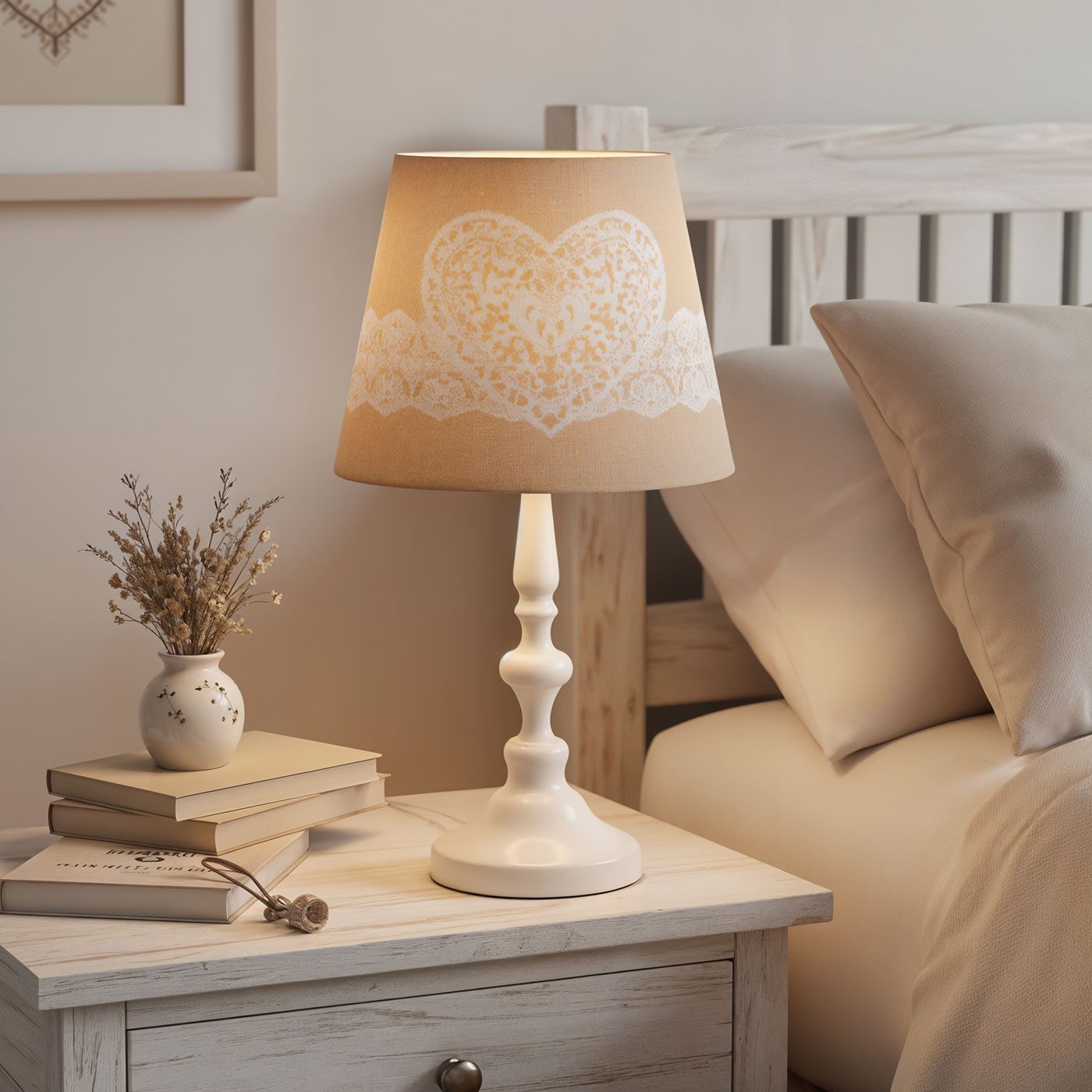 Levandeo® Nachttischlampe, Tischlampe Weiß 38cm hoch Shabby Metall Creme Beige Nachtlicht