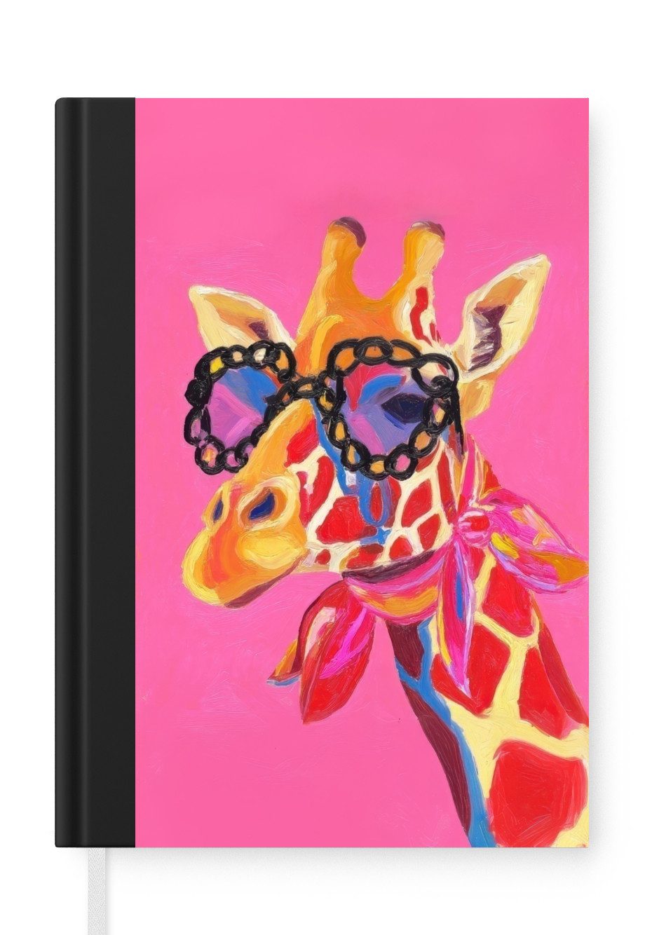 MuchoWow Notizbuch Giraffe - Rosa - Brille - Halstuch, Notebook, Notizblock a5, Tagebuch, Journal Liniert