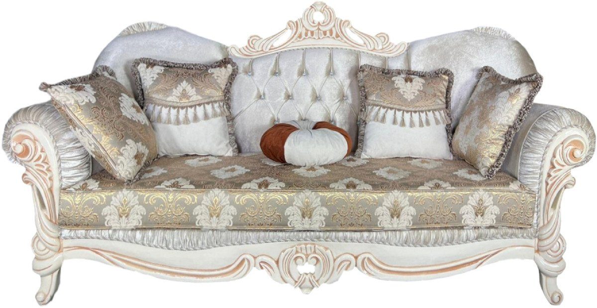 elegantem Weiß - Prunkvolles Mehrfarbig Sofa / Sofa Wohnzimmer - Beige Casa Sofa Padrino Wohnzimmer mit - Barock Luxus Edel Weiß & Barock / Prunkvoll Muster / Möbel