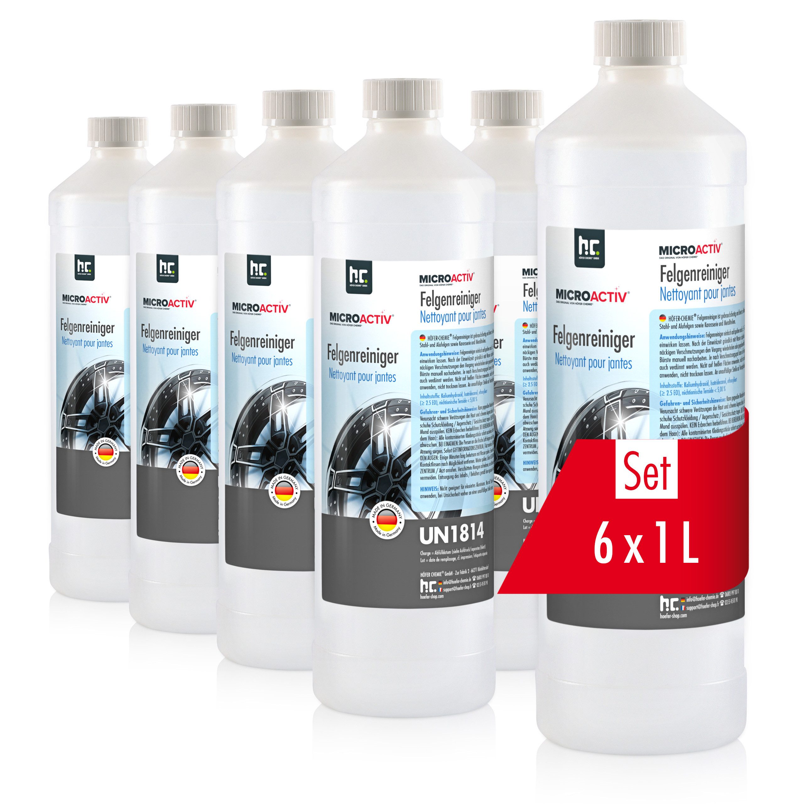 Höfer Chemie GmbH 6x 1 L Microactiv® Felgenreiniger - anwendungsfertig Felgenreiniger (Effektive Reinigung für strahlend saubere Felgen)