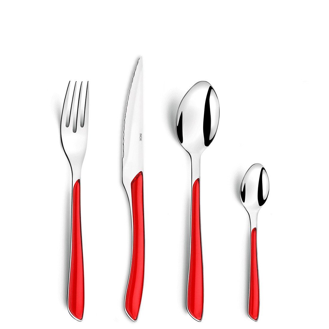 Amefa Besteck-Set ECLAT (24-tlg), 6 Personen, Edelstahl 18/0, Griff Kunststoff, rot glänzend