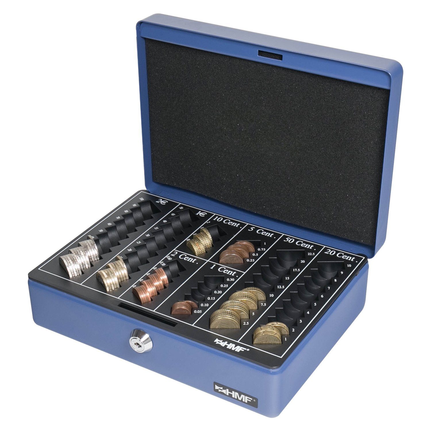 HMF Geldkassette Bargeldkasse cm mit Abschließbare Geldbox Münzzählbrett, mit Schlüssel, hochwertige 25x18x9 blau