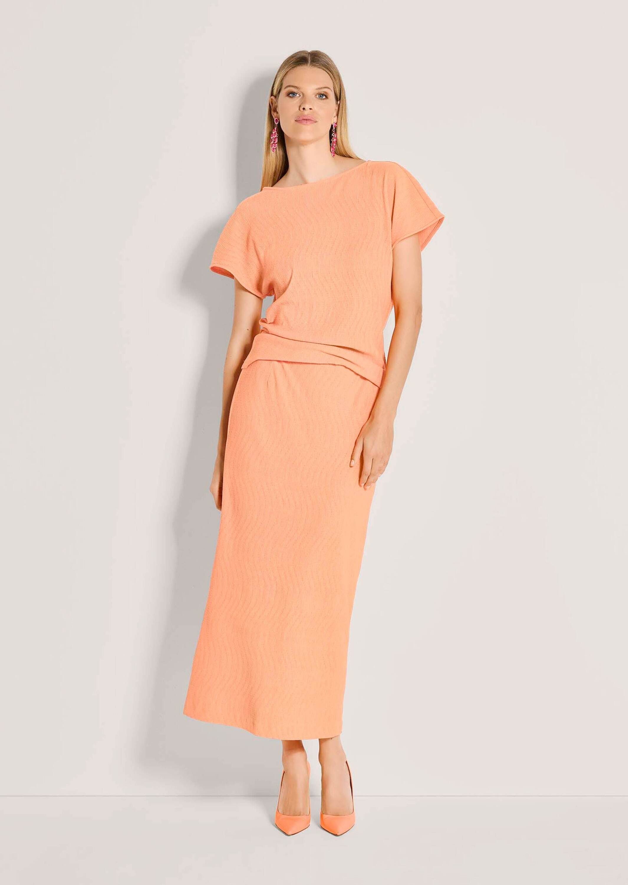 MADELEINE Maxirock Sommerrock mit Wellenstruktur Midirock mit Schlupfbund, Gehschlitz und Wadenlänge