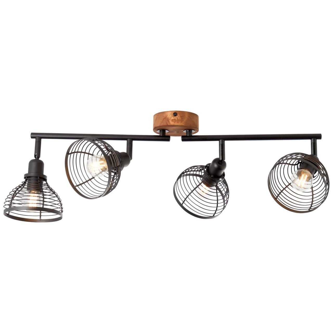 D45, Avia, Avia Deckenleuchte 4flg 4x Brilliant Lampe, schwarz/holzfarbend, Metall/Holz, E1 Spotrohr