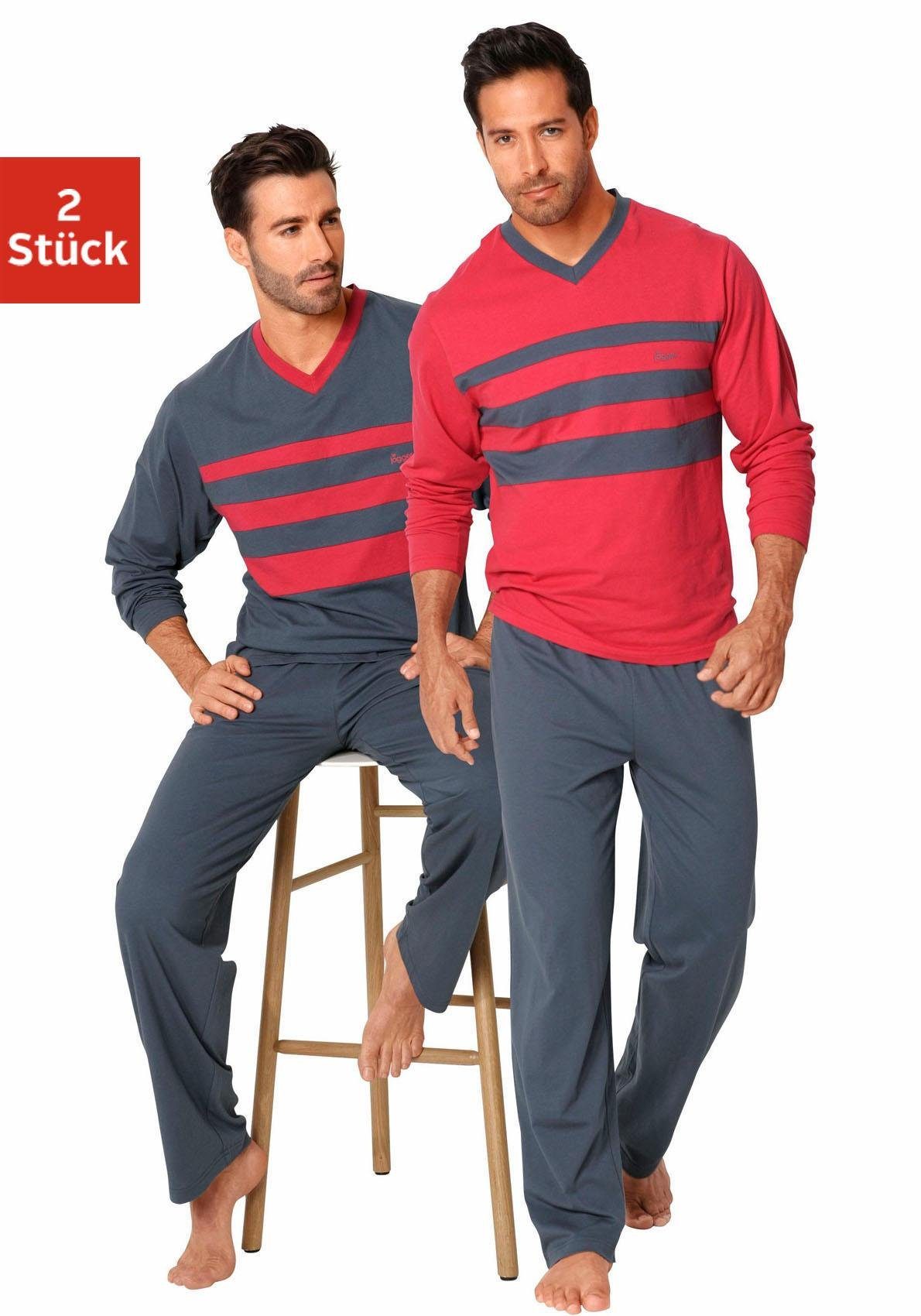 le jogger® Pyjama Schlafanzug für Herren (Packung, 4 tlg., 2 Stück) aus 100% Baumwolle