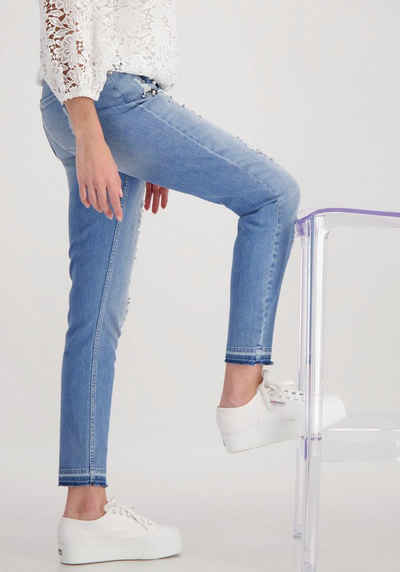 Monari Slim-fit-Jeans Hose Jeans Risse Perlen im Destroyed-Look mit Perlen und Schmuck