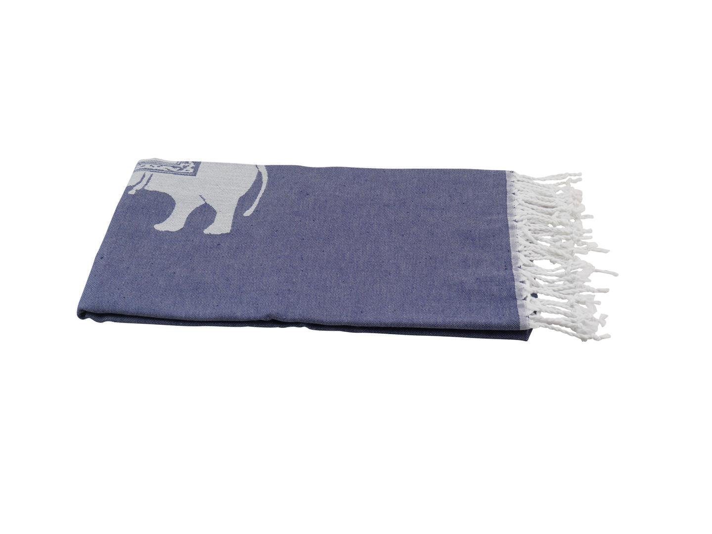 blickdicht, Motiv Fransen, großes Saunahandtuch, Hamamtuch Hamam 100x180, mit Polyester Motiv Hamamtücher my marineblau (1-St), Hamam Baumwolle, Elefanten