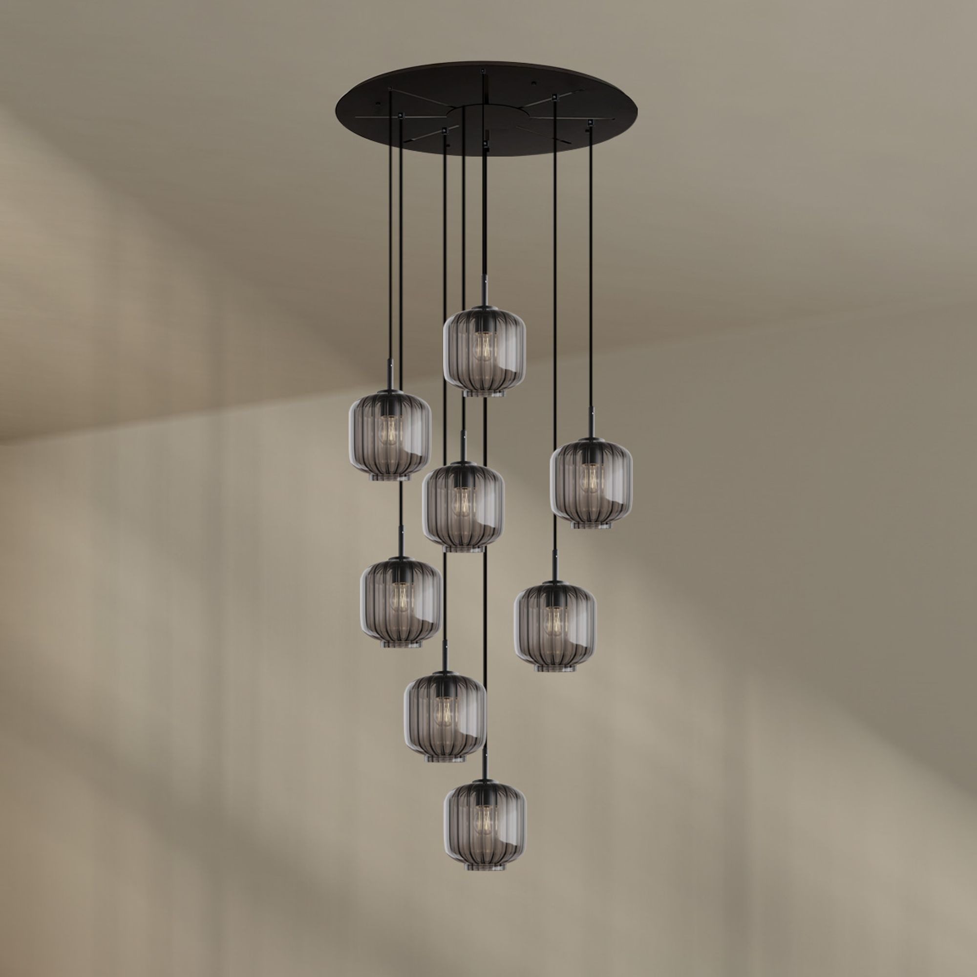 s.luce Pendelleuchte Velo Galerieleuchte 8-flammig Ø 80cm Baldachin Ø 20cm Rauch