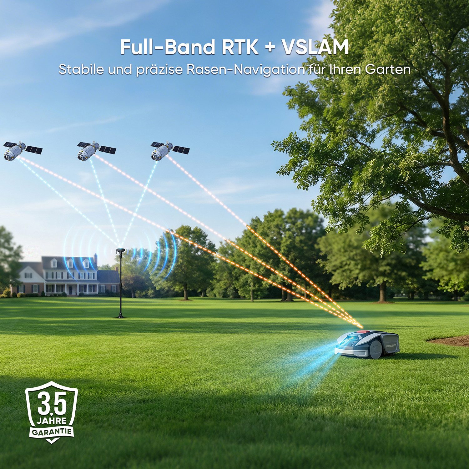 Sunseeker Rasenmähroboter S3, bis 800 m² Rasenfläche, (Packung), RTK+Vision, KI Kartierung, 30% Steigung, Routenplanung, App-Steuerung