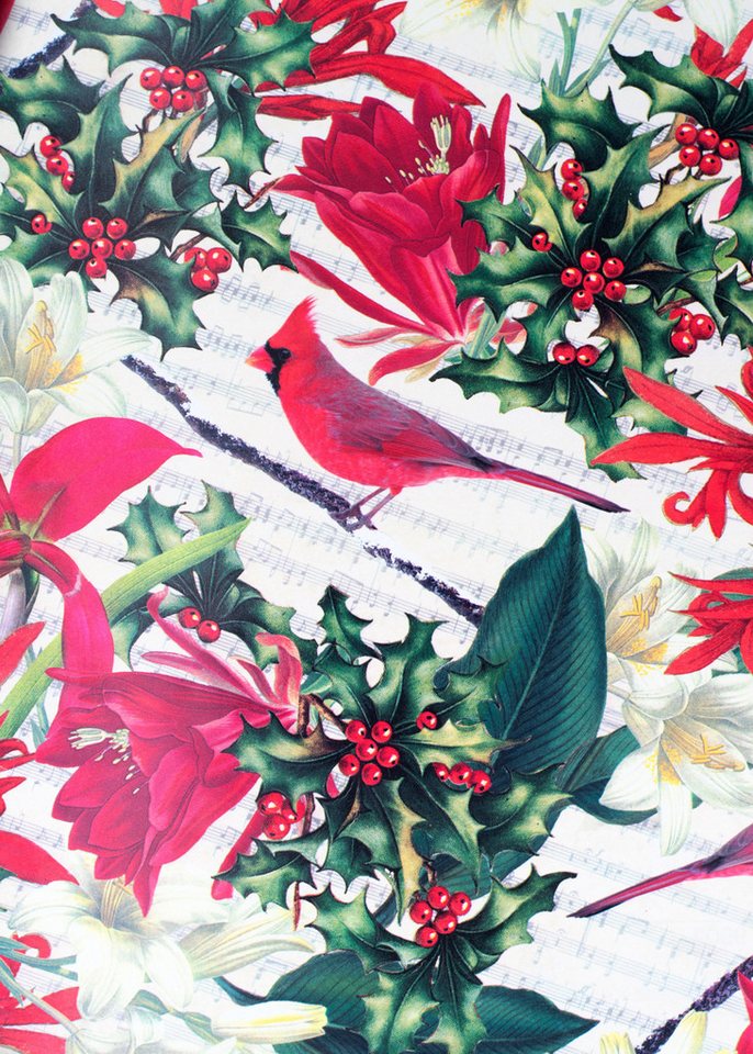 Thumbnail - Star Geschenkpapier, Geschenkpapier Rotkardinal & Stechpalme 70cm x 2m Rolle Creme / Rot