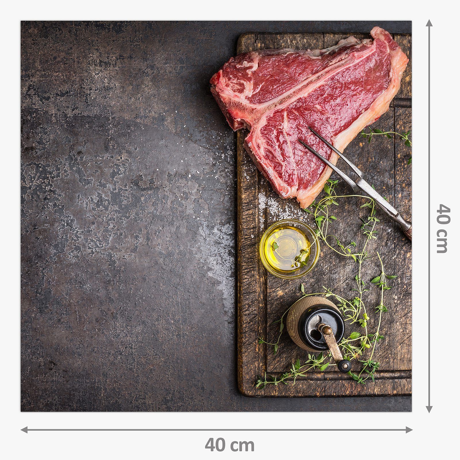 Glas auf Primedeco Küchenrückwand Steak mit Motiv Küchenrückwand T-Bone Platte Spritzschutz