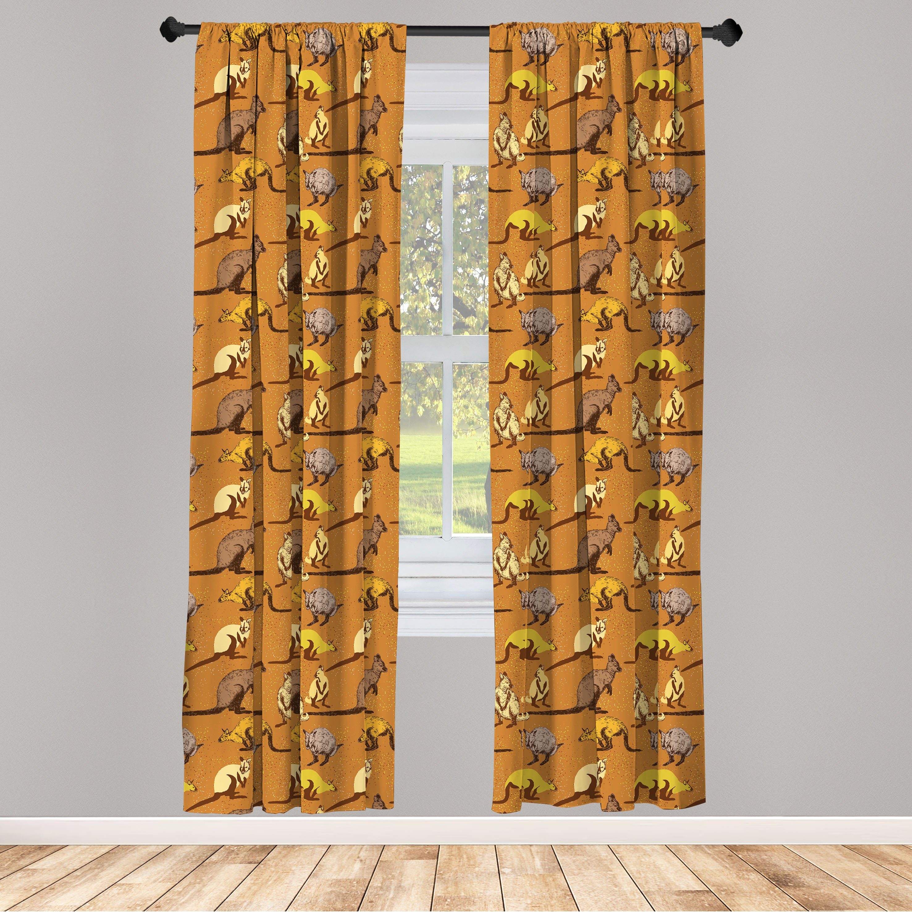 Gardine Vorhang für Wohnzimmer Schlafzimmer Dekor, Abakuhaus, Microfaser, Känguru Safari Inspired Hintergrund