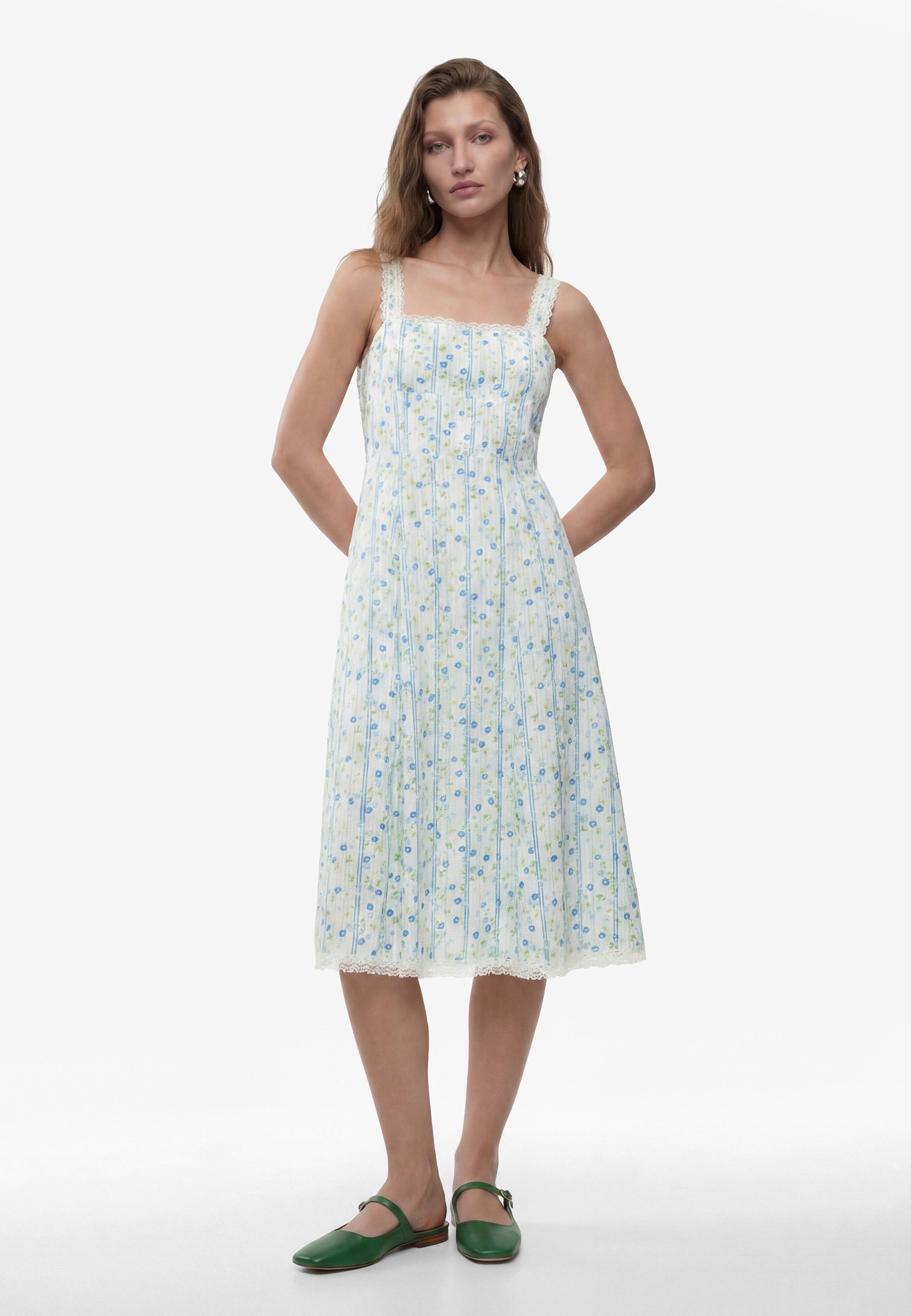 Koton Maxikleid Koton Viskose-Dress Karree Spitze A Linie