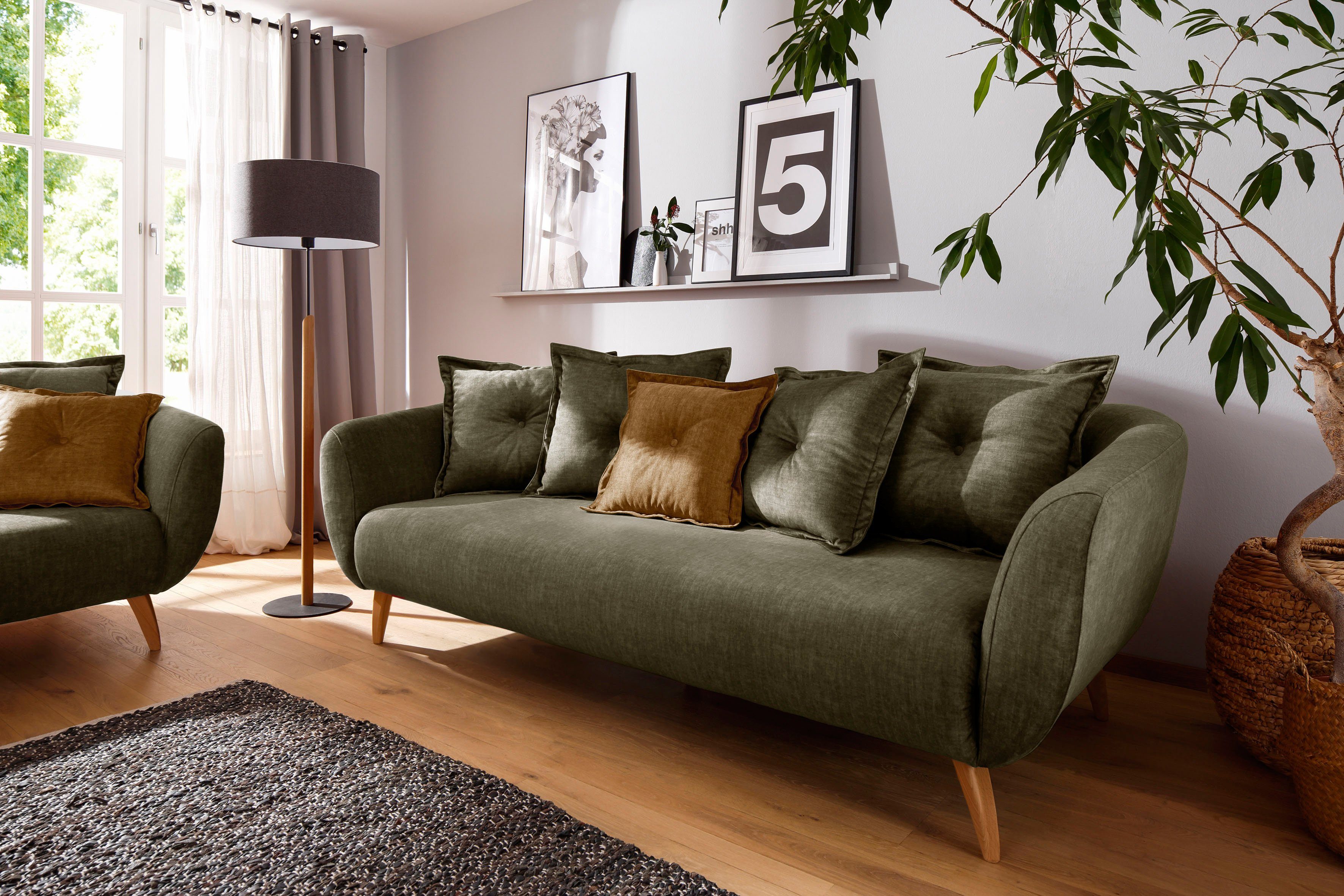 Home affaire 3-Sitzer Baggio modern und romantisches Design, bequem, Zierkissen inklusive