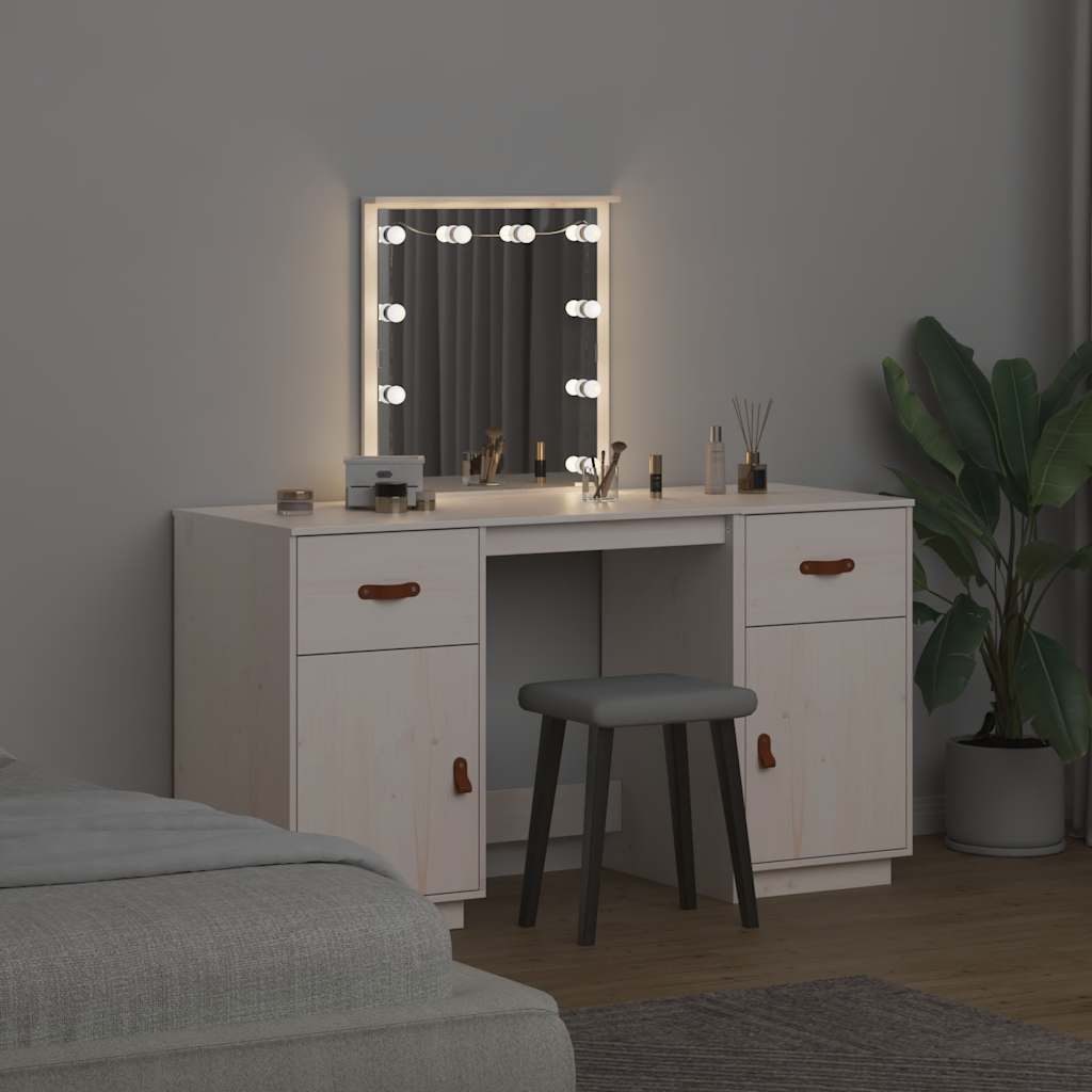 furnicato Schminktisch Schminktisch-Set Weiß aus massivem Kiefernholz 135x50x134 cm (1-St)