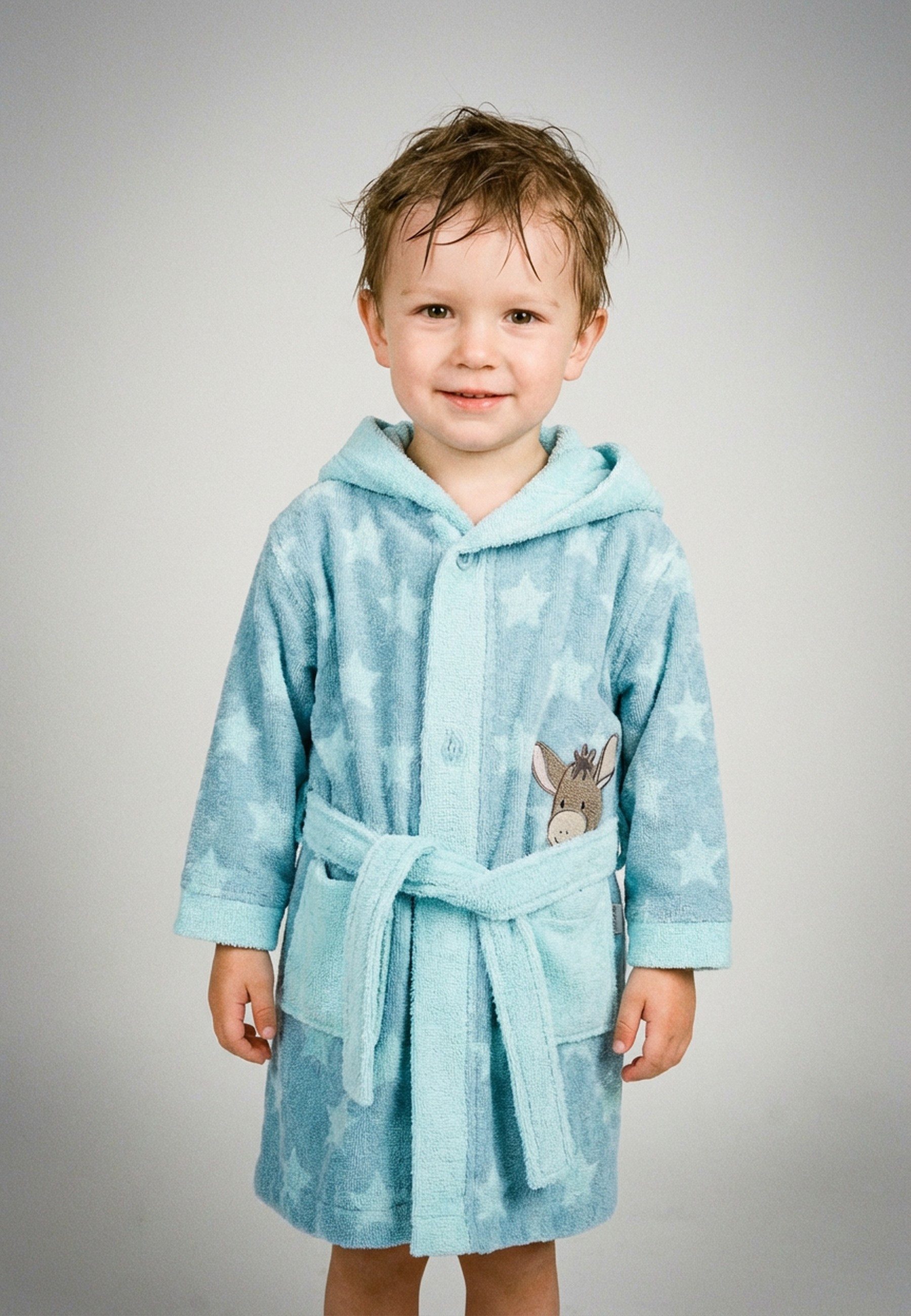 Sterntaler® Babybademantel Bademantel ESEL Emmi, lange Arme, 100 % Baumwolle, aus saugfähiger Baumwolle, mit Kapuze und aufgesetzten Taschen, Knöpfe, Babybadema – Bild 4 von 4