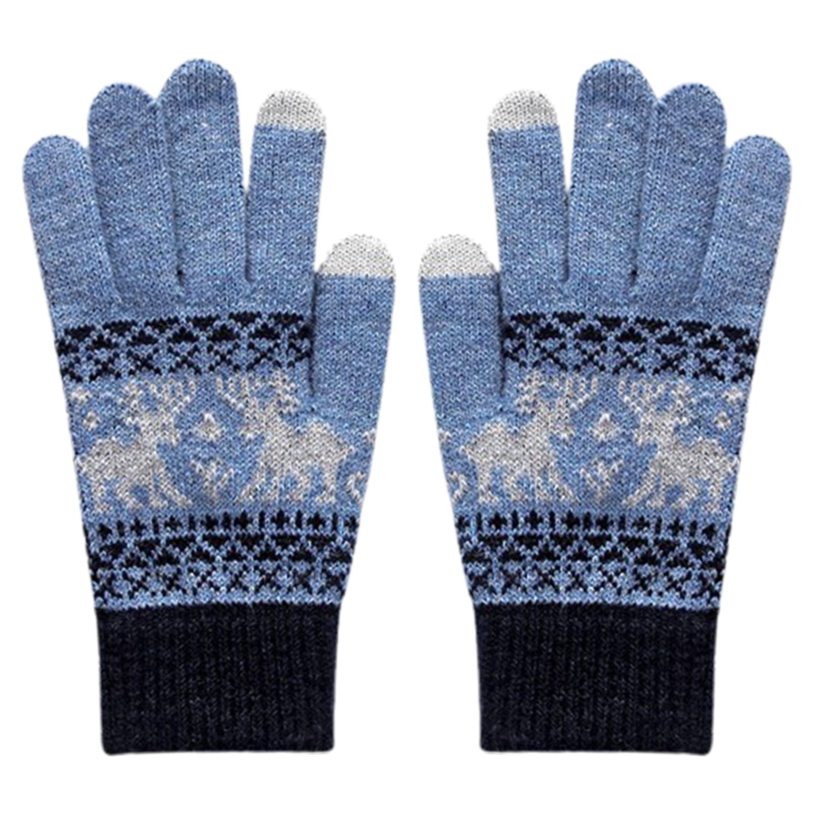 Blusmart Strickhandschuhe Verdickte Wärmende Damenhandschuhe, Gestrickte Touchscreen-Handschuhe Fleecehandschuhe himmelblau marineblau