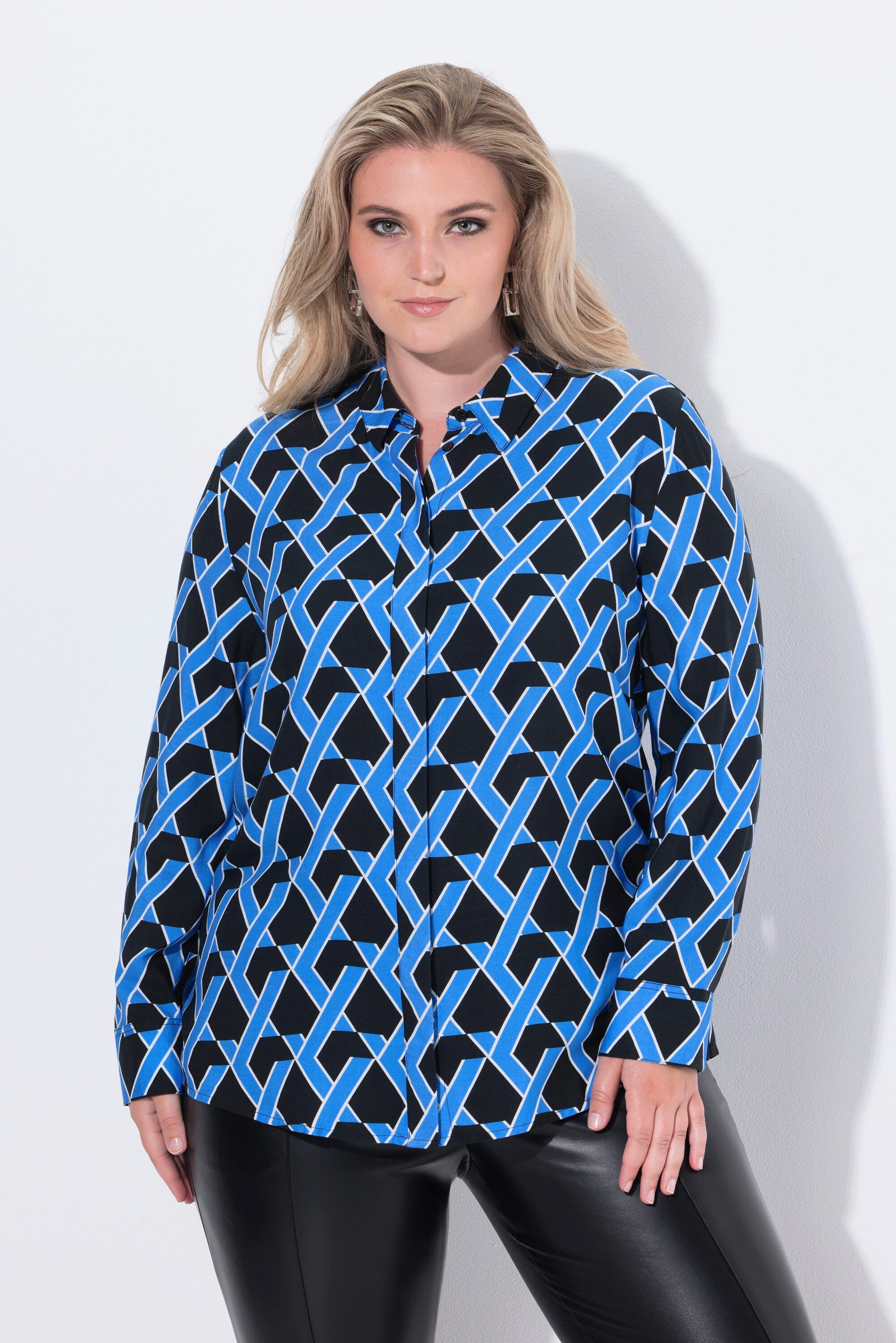 Ulla Popken Hemdbluse Hemdbluse grafischer Druck Hemdkragen Langarm günstig online kaufen