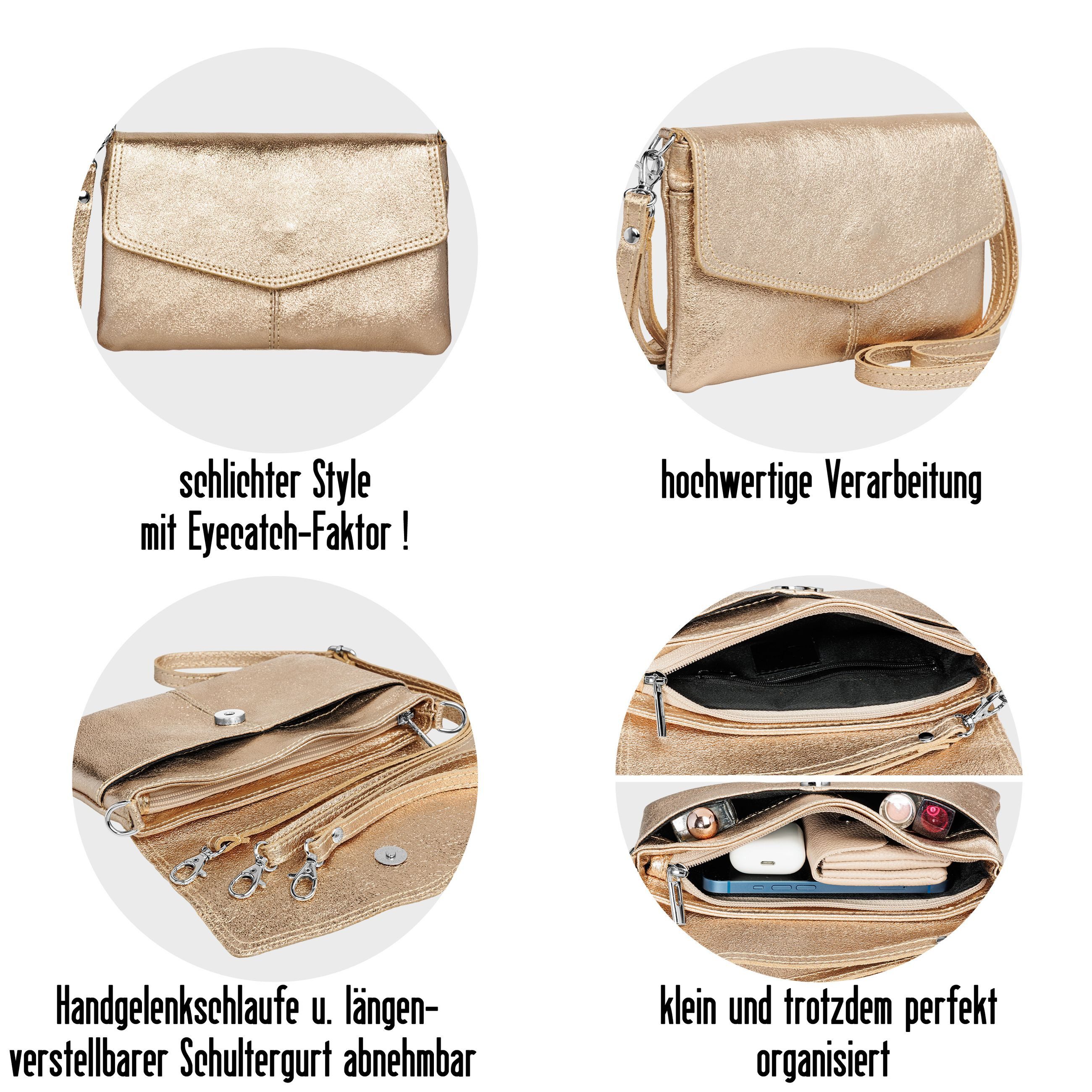 Caspar Clutch Abendtasche Leder Damen Umhängetasche - PREMIUM LINE - Modell No.322, aus 100% gewaschenem Echtleder aus Italien - samtig weich & nachhaltig