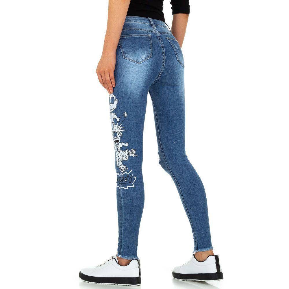 Ital-Design High-waist-Jeans Damen Freizeit Waist High Blau Applikation Print Stretch Jeans in