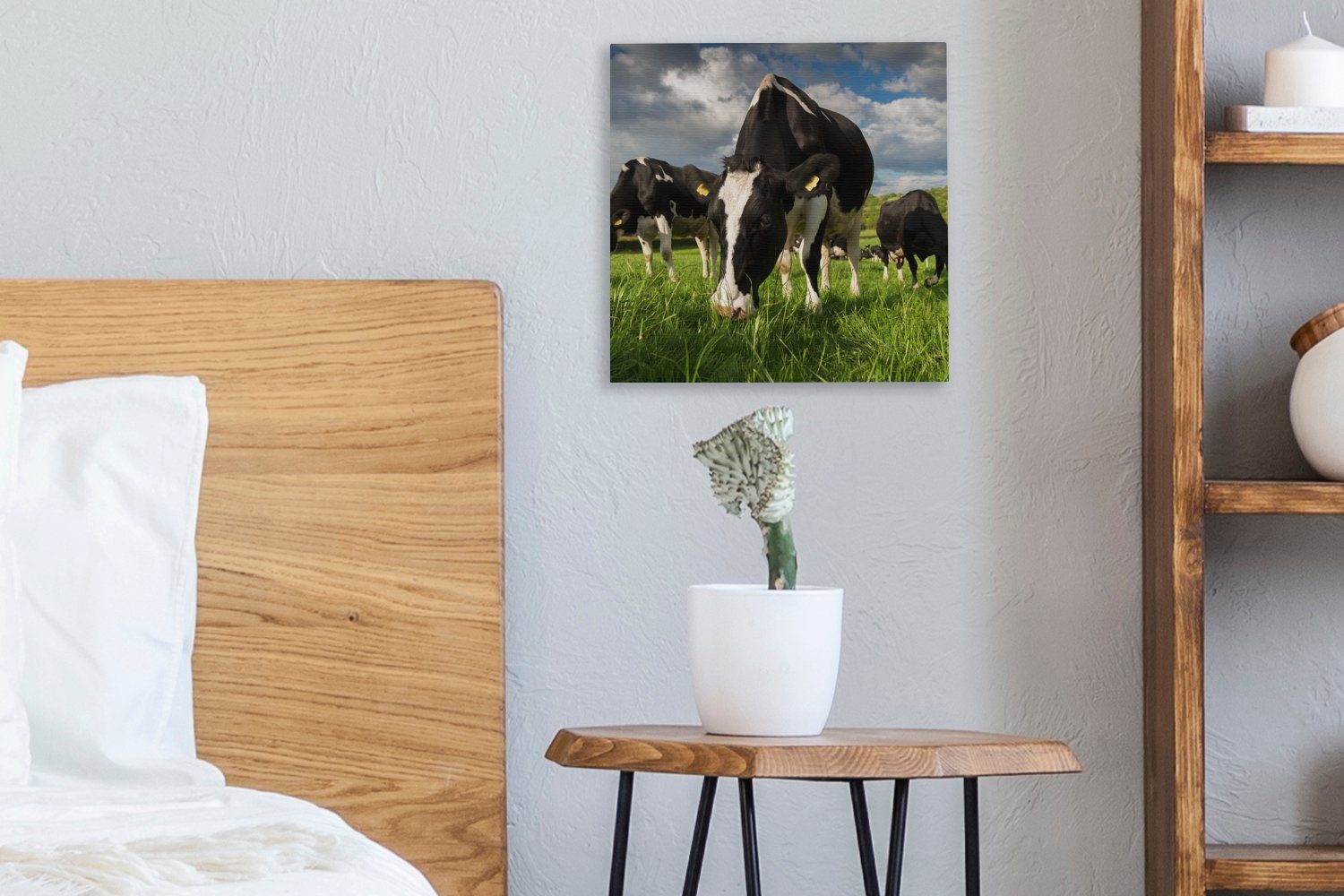 St), - Wiese Schlafzimmer bunt Wohnzimmer für (1 Gras - - Leinwandbild Bilder Kühe Leinwand OneMillionCanvasses® Tiere Bauernhof, -