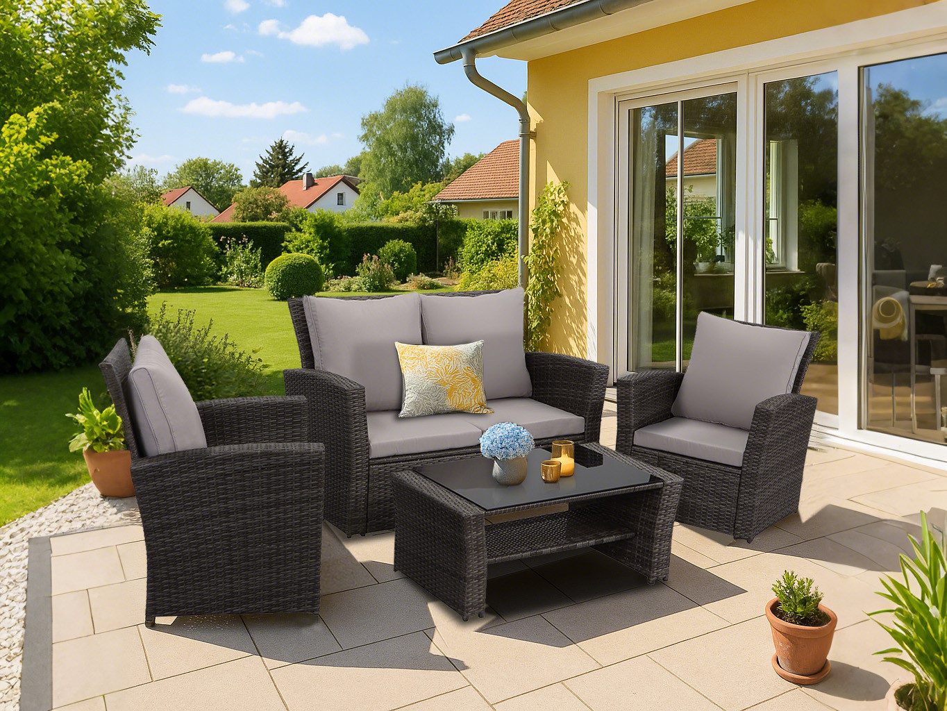 MeXo Gartenlounge-Set, (handgefertigtes Poly-Rattan Gartenmöbelset, 4-tlg., günstig online kaufen