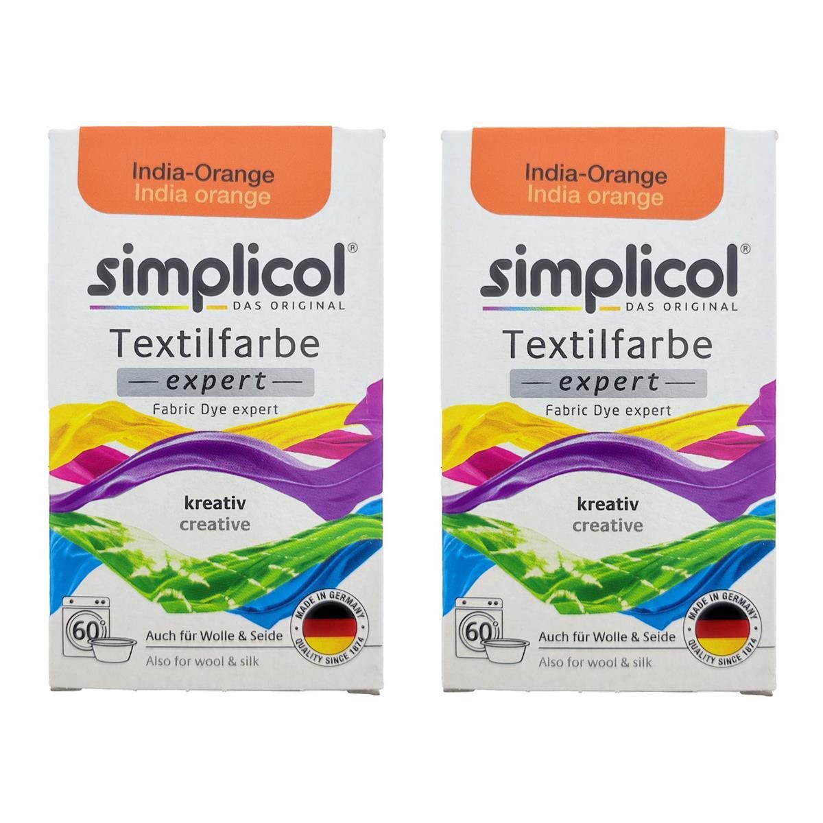 simplicol Textilfarbe Textilfarbe Expert India-Orange 150g 2er Pack – Stofffärbemittel für, Farberneuerung Textilfärbemittel Farbauffrischung Farbmischung Batik