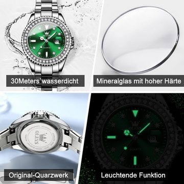 OLEVS HD-Leuchtbeschichtung Watch, Hochwertiges Quarzwerk & Zifferblatt Diamanten,Wasserdicht & Leuchtend