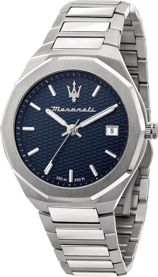 MASERATI Quarzuhr Maserati Herren Uhr Analog STILE, Herrenuhr rund, groß (ca.  42mm) Edelstahlarmband, Made-In Italy