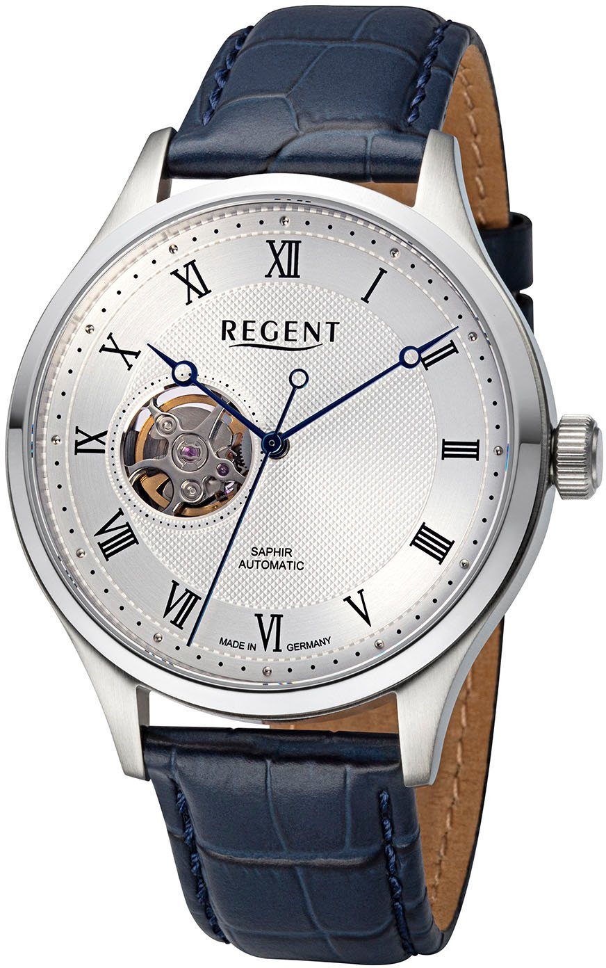 Regent Mechanische Uhr, Armbanduhr, Automatikuhr, Herrenuhr, Saphirglas, offene Unruh