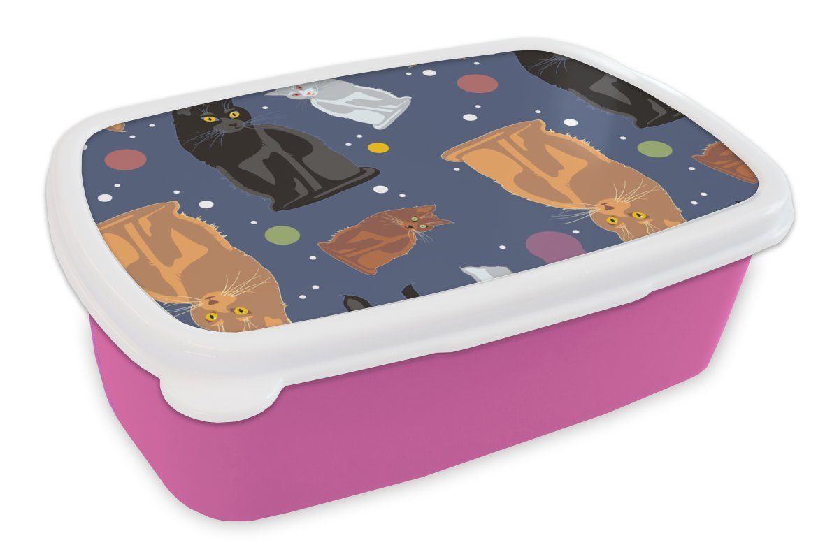 MuchoWow Lunchbox Muster - Katze - Weltraum - Jungen - Mädchen - Kinder - Kinder, Kunststoff, (2-tlg), Brotbox für Erwachsene, Brotdose Kinder, Snackbox, Mädchen, Kunststoff rosa