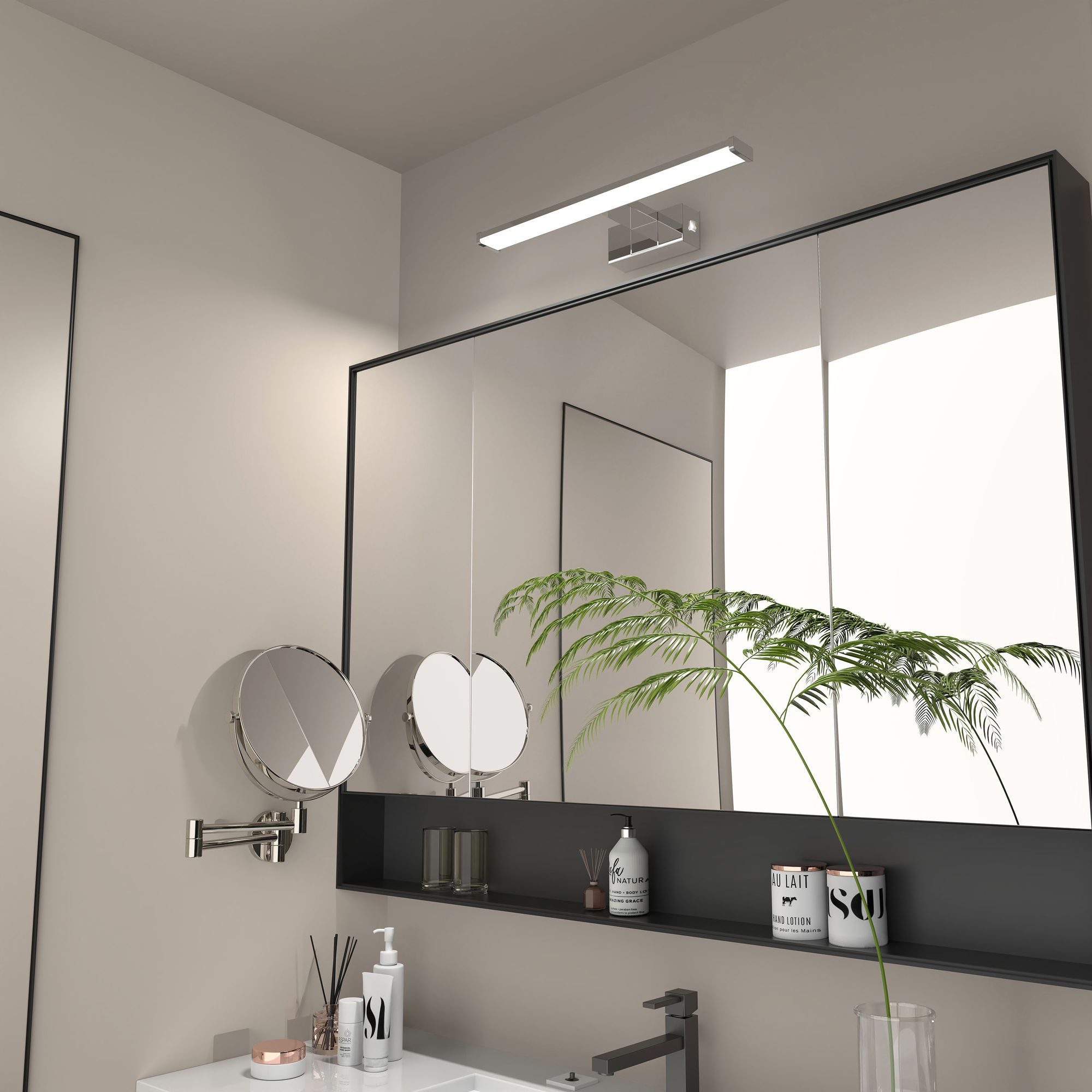 kalb LED Spiegelleuchte Spiegelleuchte chrom oder schwarz 500mm, mit integriertem Netzschalter, Chrom