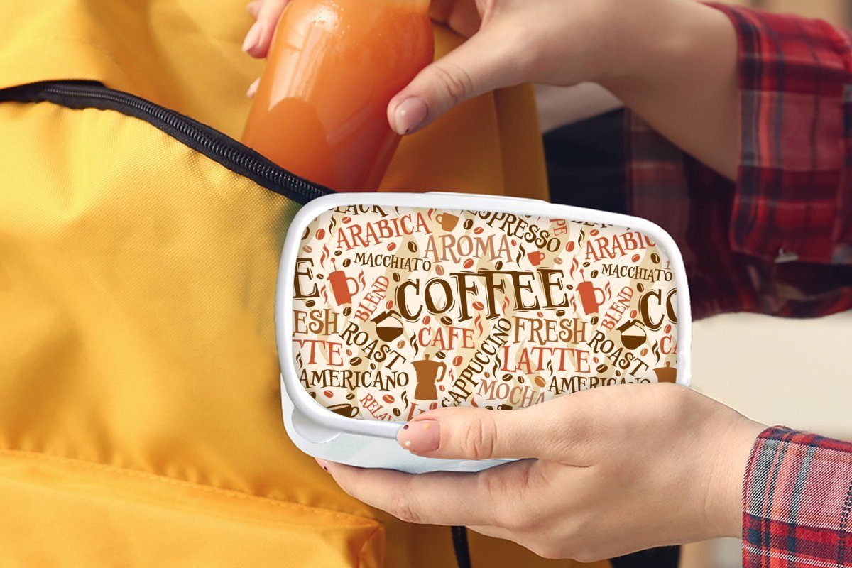 Muster, Vintage - weiß Lunchbox Mädchen Brotdose, Kinder und MuchoWow für (2-tlg), Jungs Brotbox für und Kunststoff, - Kaffee Erwachsene,