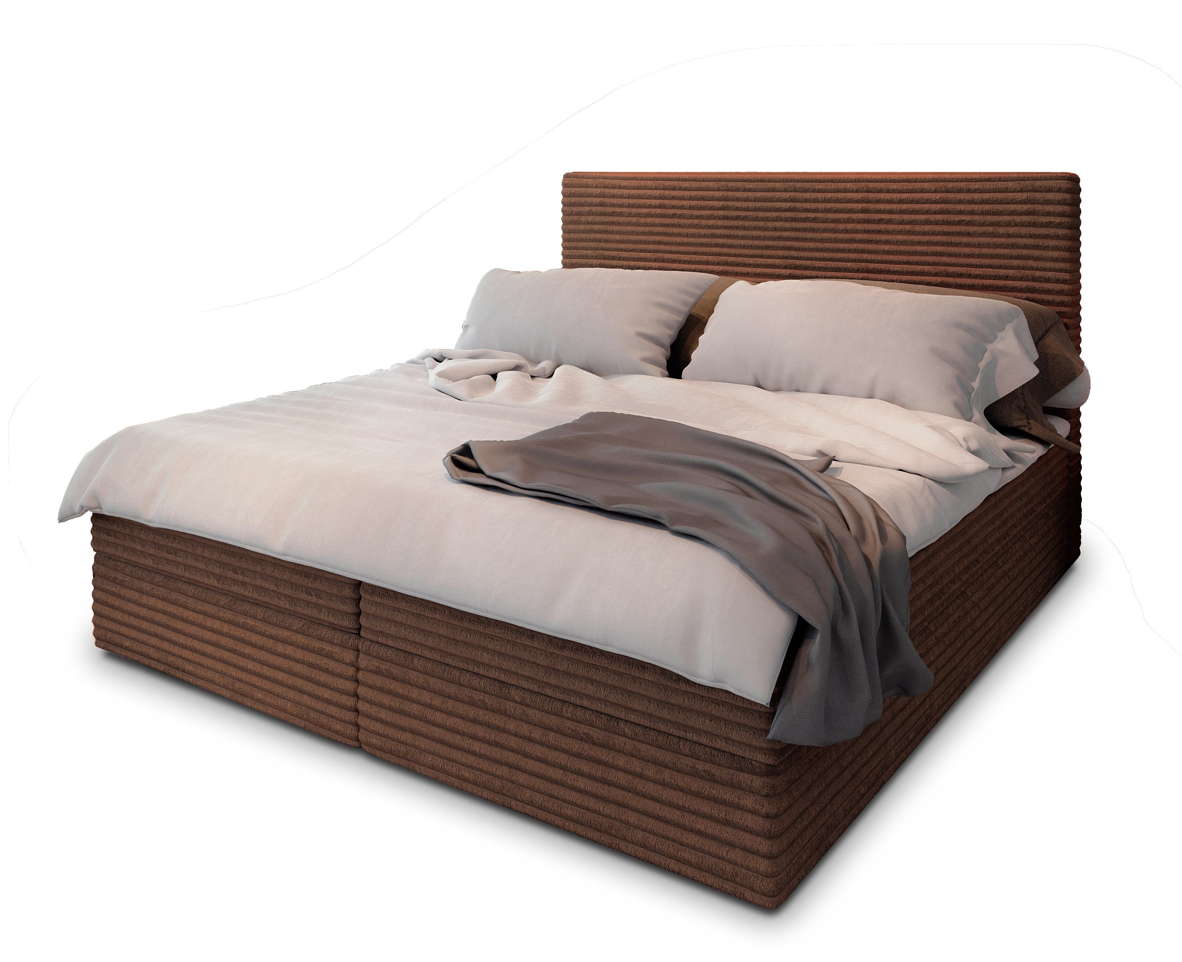 Masseno Boxbett PISA 160x200 cm mit Bonell Matratze und Topper, Doppelbett, Polsterbett mit Kopfteil, Boxspringbett