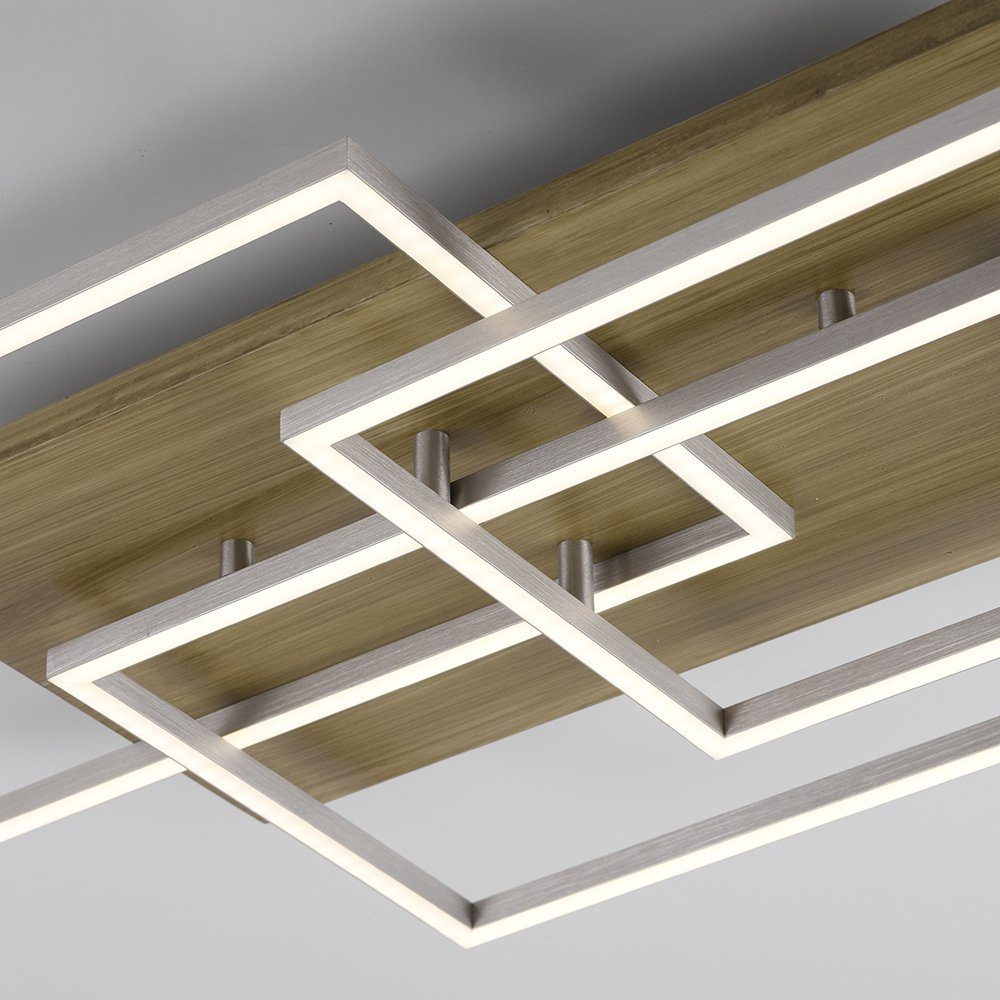 SellTec Deckenlampe Farbtemperaturregelung 3xLED-Board/12,00Watt, Memoryfunkton, Rahmen kaltweiß, bis Deckenleuchte Dimmfunktion, Holz, CCT-Farbtemperaturregelung, warmweiß Fernbedienung LED dimmbar eckig