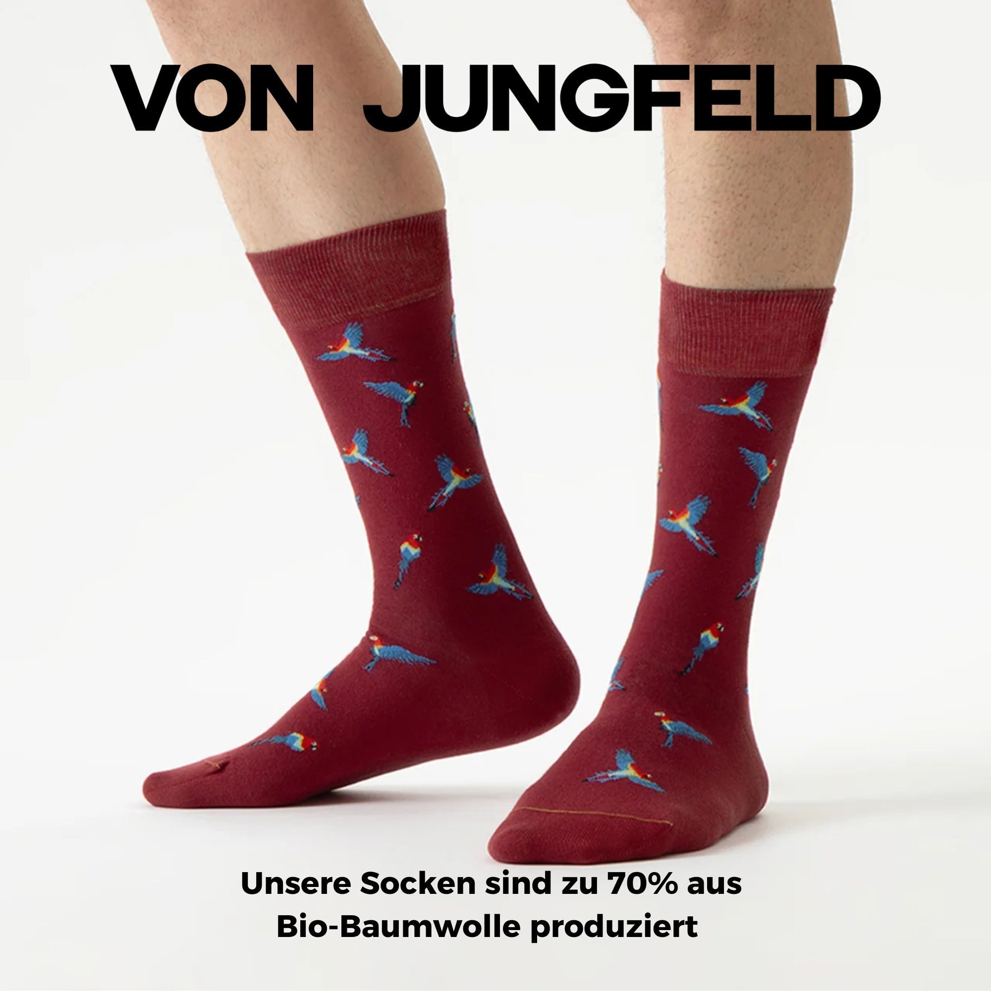 von Jungfeld Socken Papagei Icon Baumwoll-Mischung 35-46 Unisex (1-Paar, 1 Paar) Motivsocken aus Bio-Baumwolle