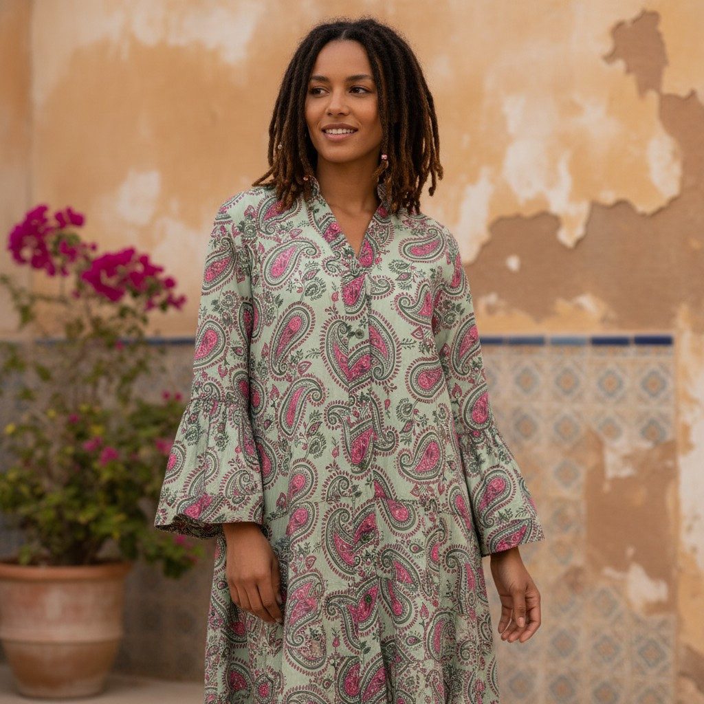 Guru-Shop Midikleid Boho Baumwoll Maxikleid, oversize Sommerkleid -.. alternative Bekleidung