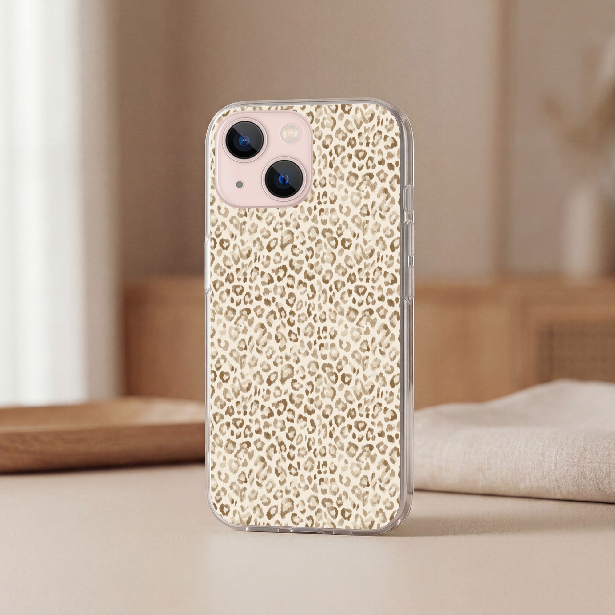 MuchoWow Handyhülle für Apple iPhone 13 Leopard - Klassisch - Beige, Smartphone-Bumper, Print, Handy Schutzhülle Dünn