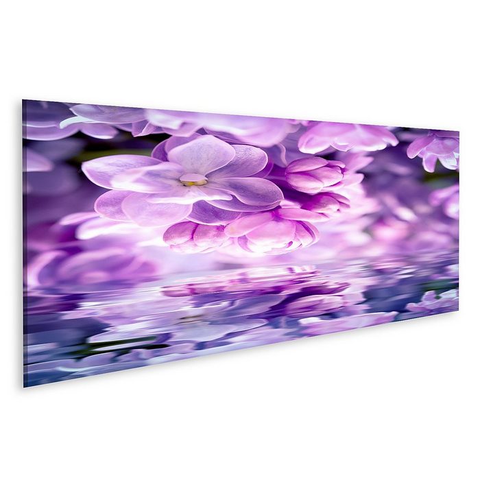 islandburner Leinwandbild Bild auf Leinwand Flieder Blume Blüte Wasser Reflexion Licht Grußkarte