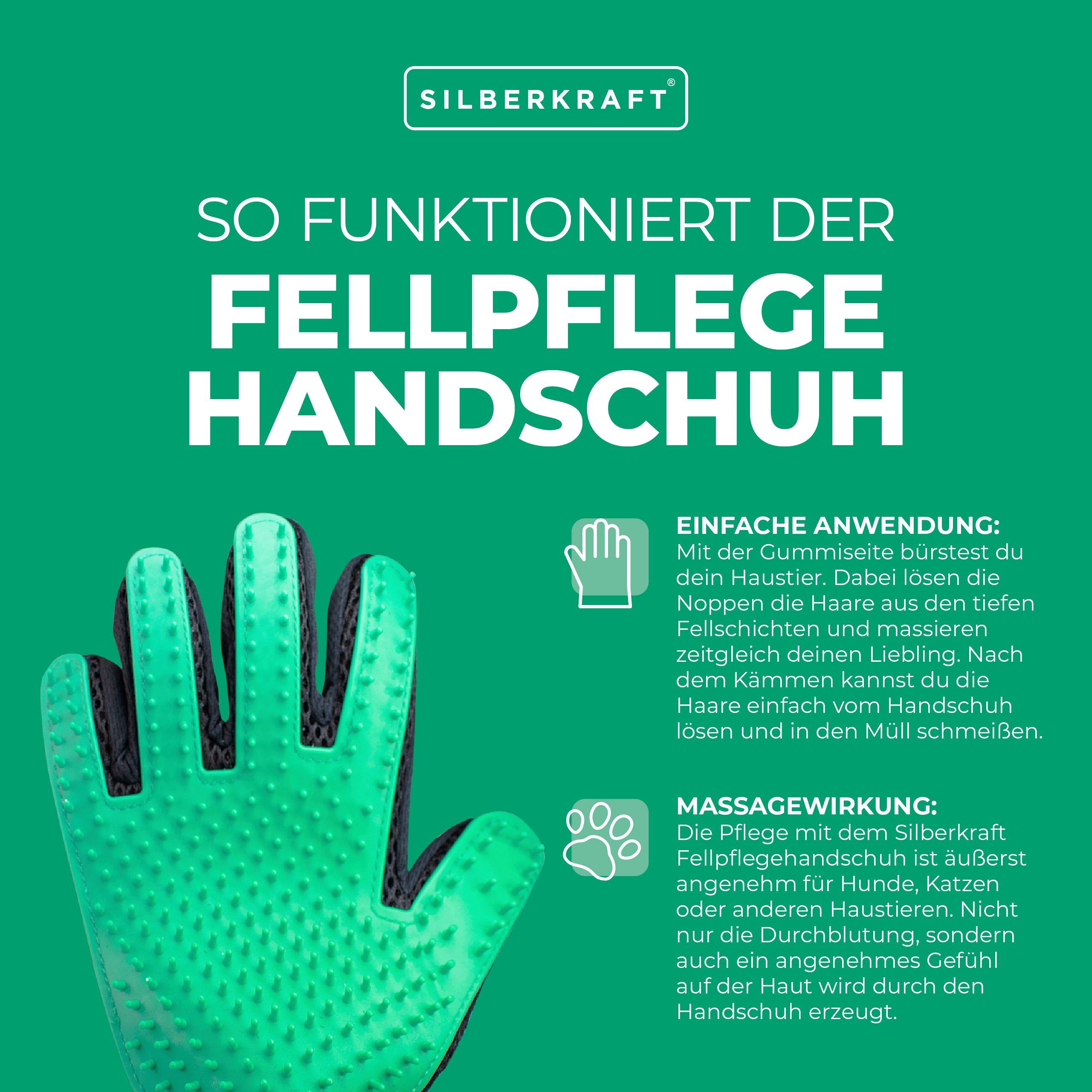Silberkraft Fellpflegehandschuh Fellpflegehandschuh für Hunde und Katzen, Massagehandschuh, 256 Noppen, (1-tlg), Flexibel tragbar, für Lang- und Kurzhaar, waschbar & wiederverwendbar