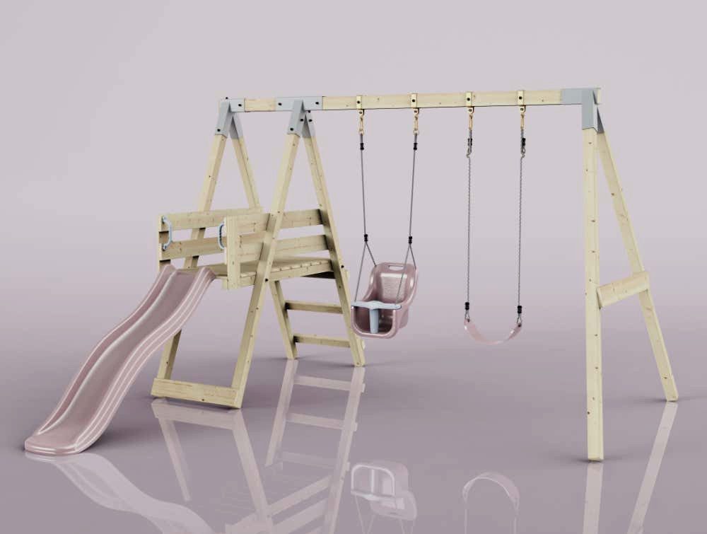 OutdoorToys Schaukelkombination Schaukel Pfau, aus Holz mit Rutsche, in Altrosa