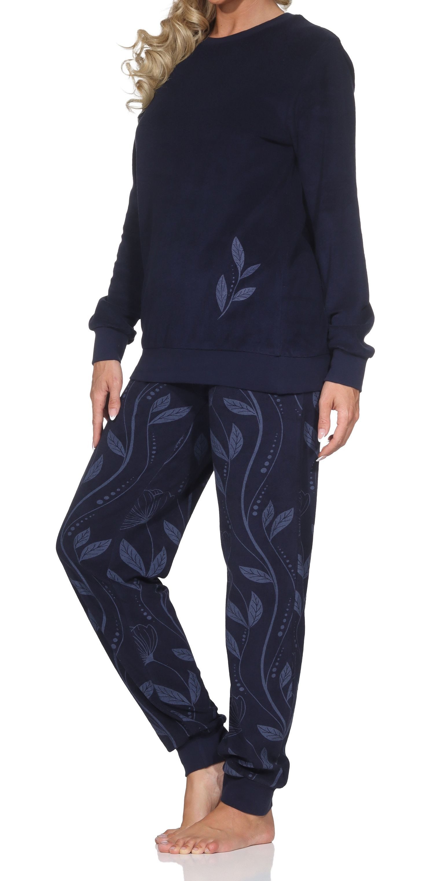 Normann Pyjama Normann Damen Frottee Schlafanzug lang mit Bündchen in edler Optik – Bild 2 von 5