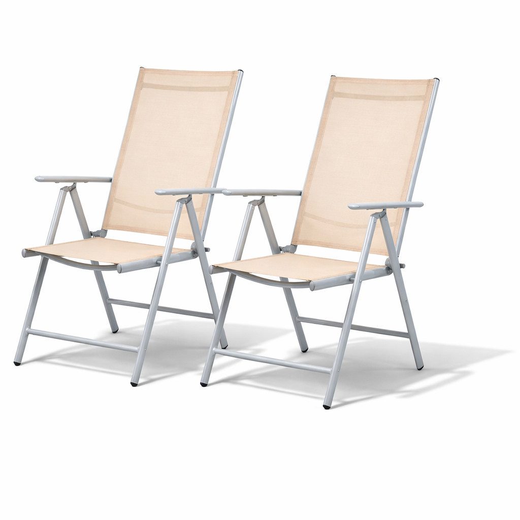 Mojawo Armlehnstuhl 2er Set Garten Klappstuhl Aluminium - Textilen Silbergrau/Beige