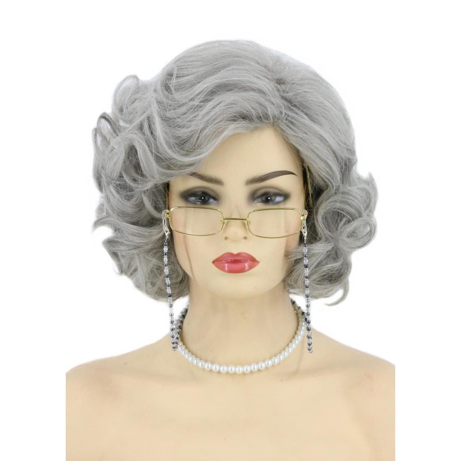 Kostüm-Perücke Perücke Damen blond kurz lockig Pony Halloween Cosplay 5er set Grau
