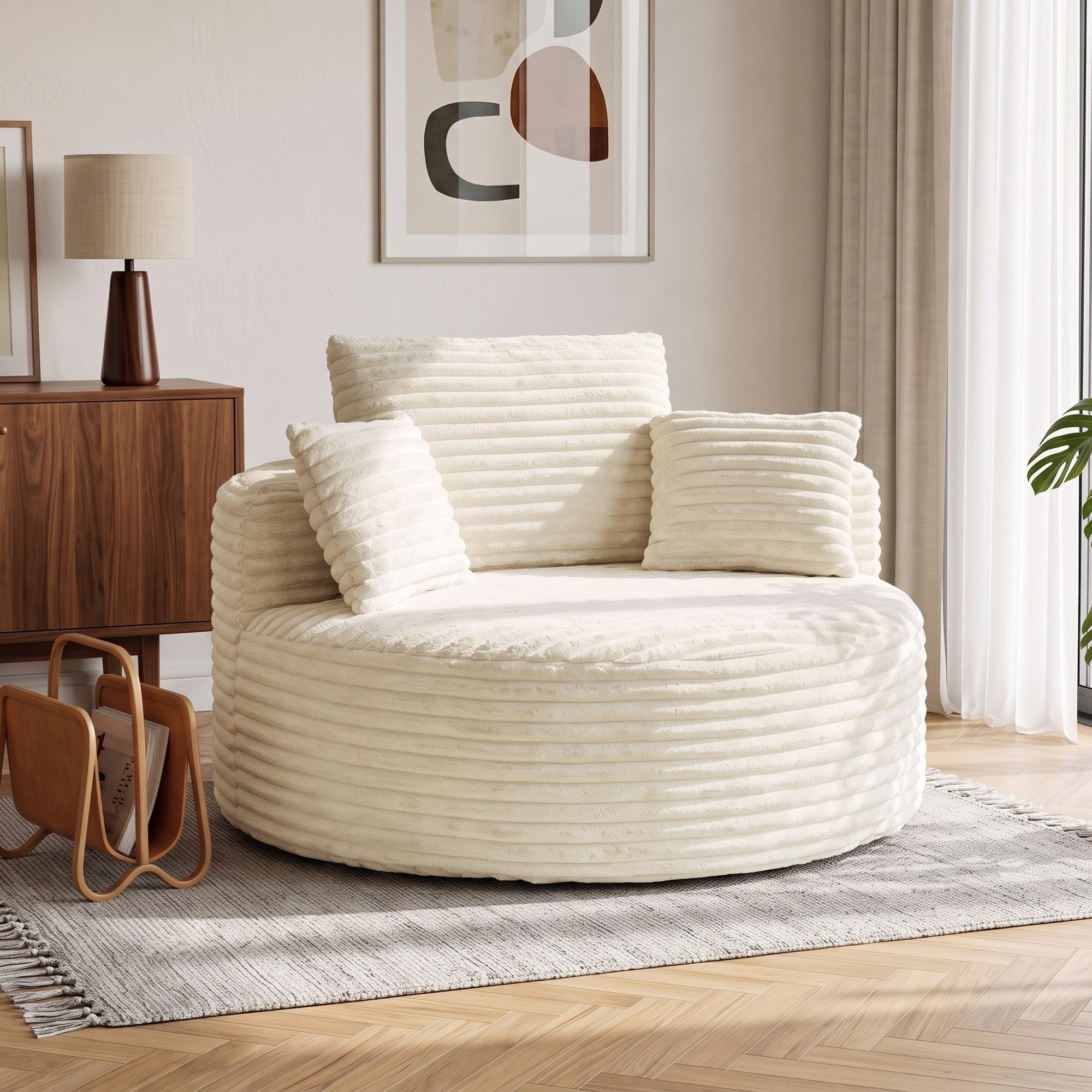OKWISH Sessel Loungesitz Cremeweiß mit tiefer Sitzfläche und 4 Kissen (Packung, 1-St., Relaxsitz für Wohnzimmer mit weicher Oberfläche und Komfort), Polstersitz ohne festen Rahmen mit Vollschaum Aufbau Design