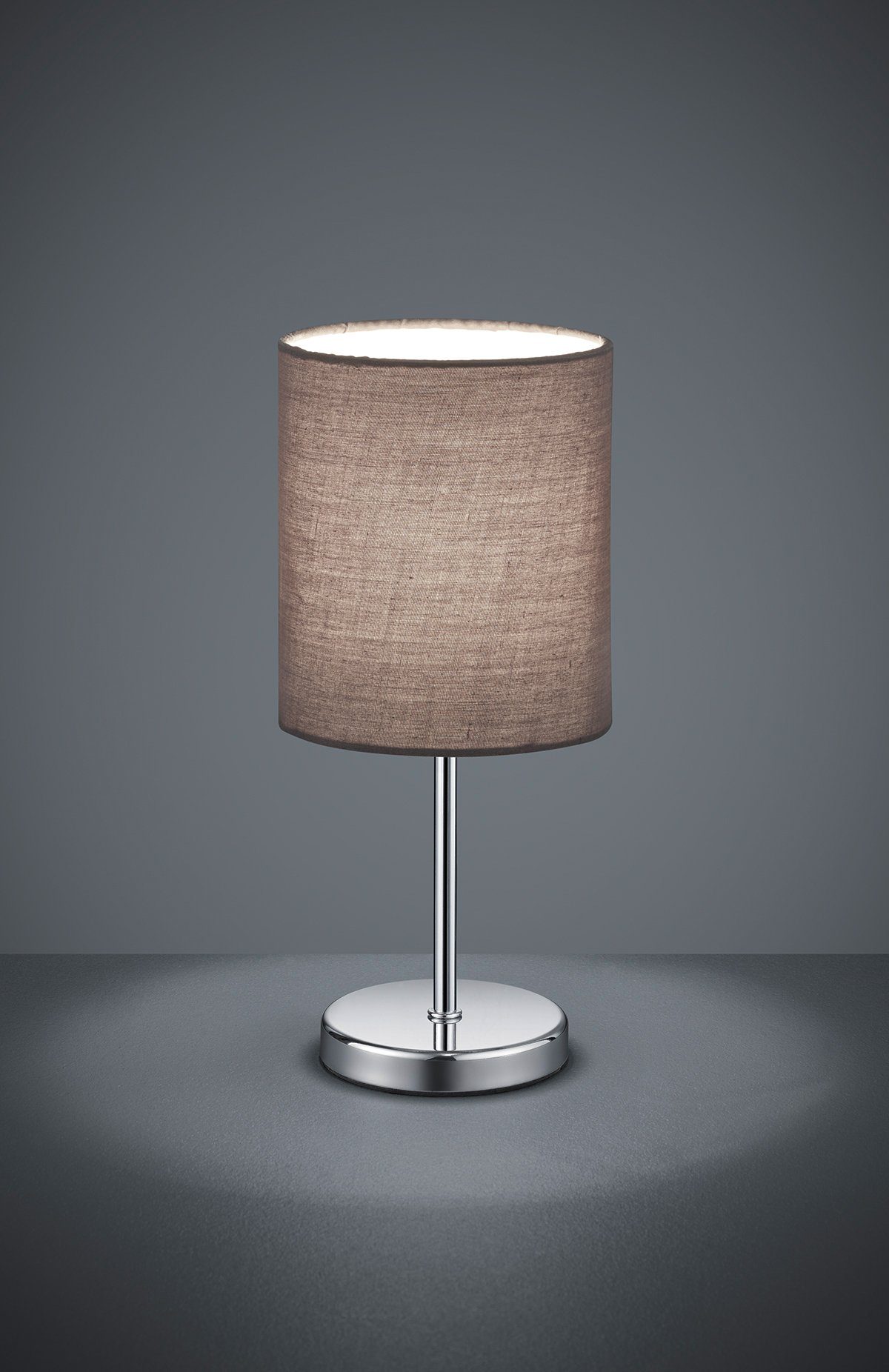 Tischleuchte Leuchten TRIO exkl. u. E14 mit Schnurschalter Schreibtischlampe Leuchtmittel, Jerry, taupe/chromfarben Stoffschirm