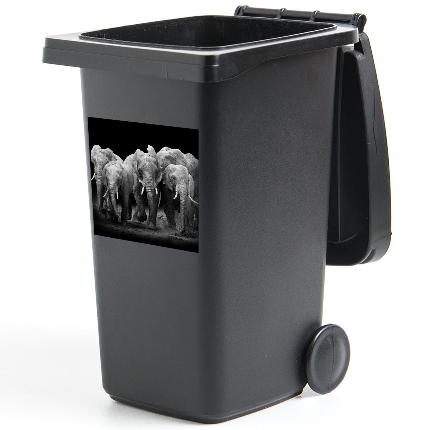 - Mülleimer-aufkleber, Tiere Mülltonne, MuchoWow St), Wandsticker Weiß Abfalbehälter Schwarz Sticker, (1 Elefant - Container, -