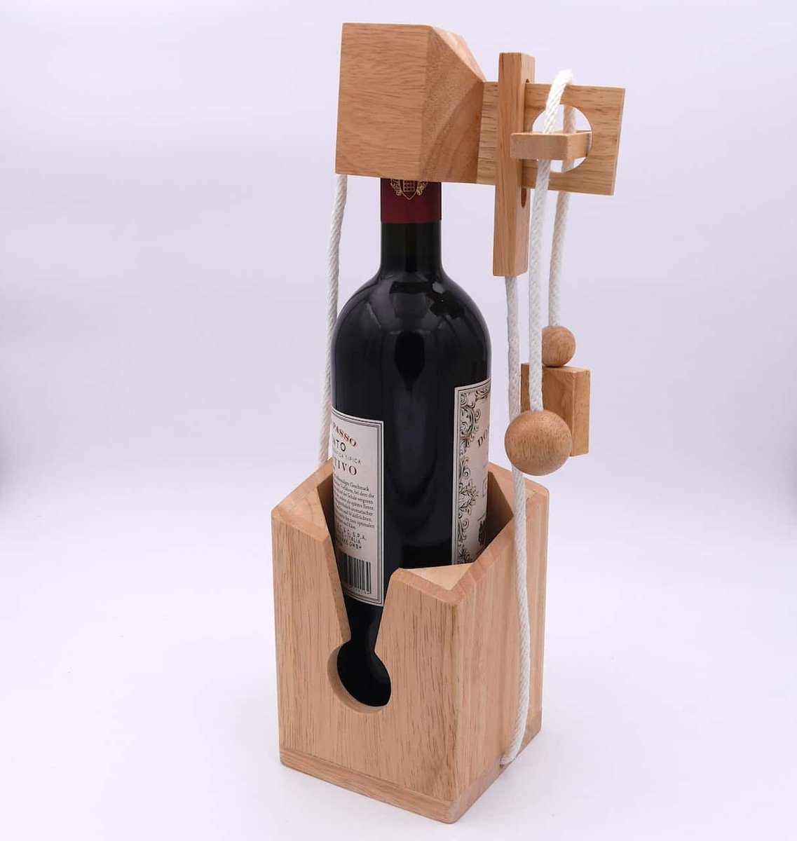 Edles weißes Holz Spiel, ROMBOL große Flaschen, Holz, wiederverwendbar Denkspiel Flaschentresor für Denkspiele aus – Band helles Geschenkverpackung